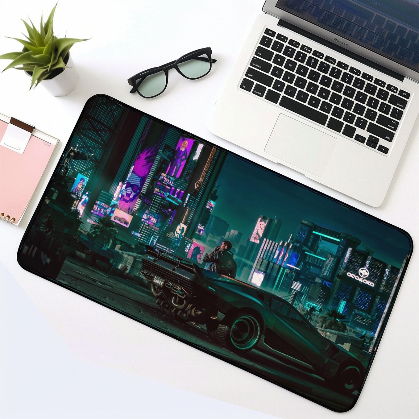 Cyberpunk 2077 Digital Art Mouse Pad - 23.6 x 11 Inches Desk Pad - Gaming and Workstation Mat for Open World Games Enthusiasts - Non-Slip Rubber Base - Smooth Surface for Precise Control
