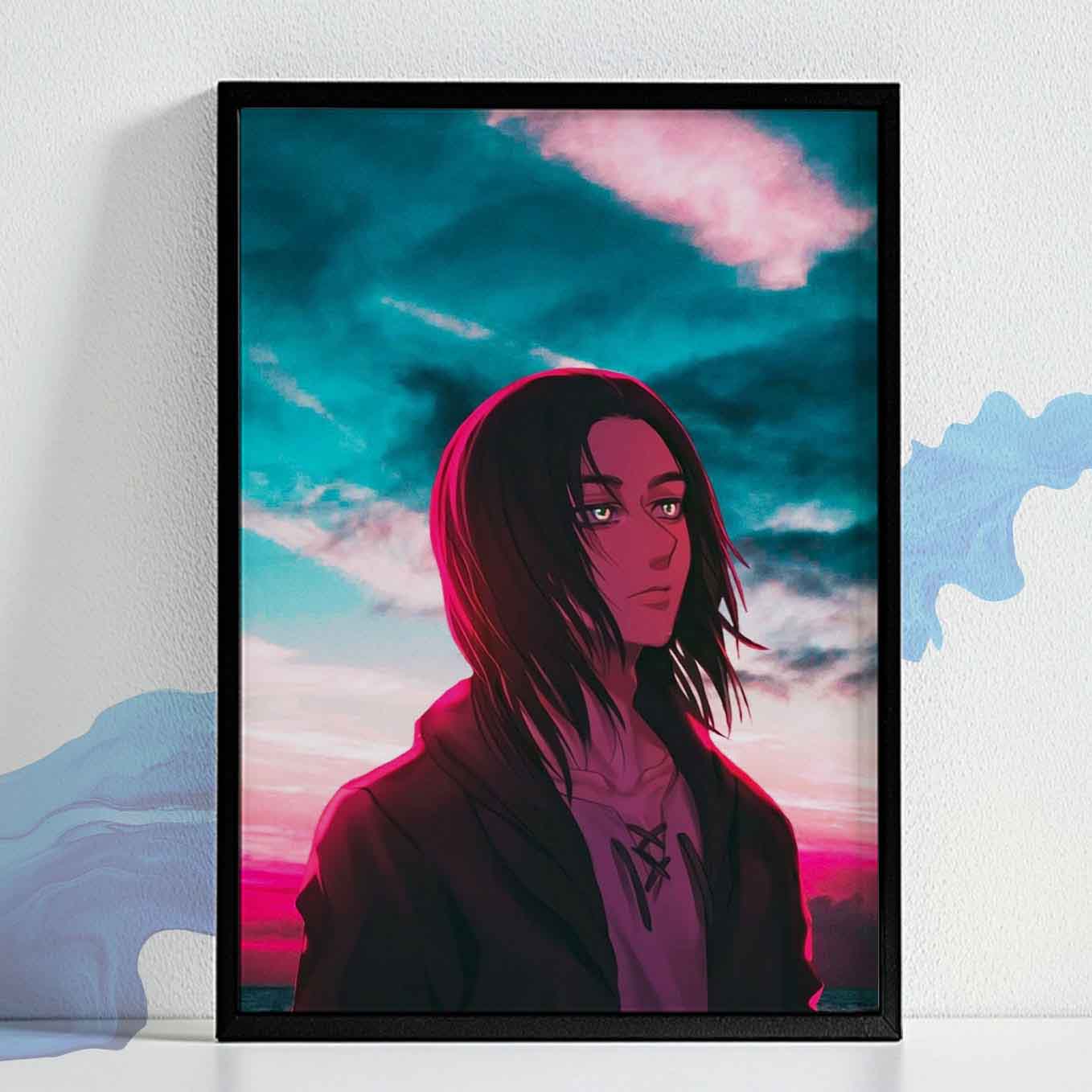 Attack on Titan Life of Eren Yeager anime poster frame (13x19-Inch, Plexi-Glass, Textured Frame)