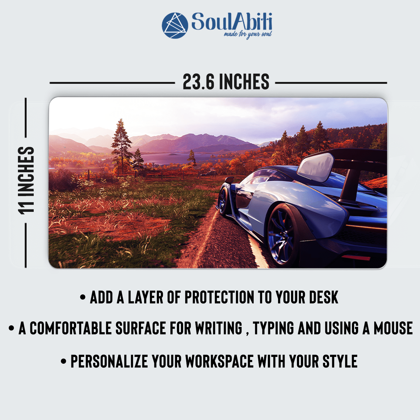 Forza Horizon 5 Sports Luxury Car Art Mouse Pad - 23.6 x 11 Inches Desk Pad - Gaming and Workstation Mat for Racing Games Fans - Non-Slip Rubber Base - Smooth Surface for Precise Control