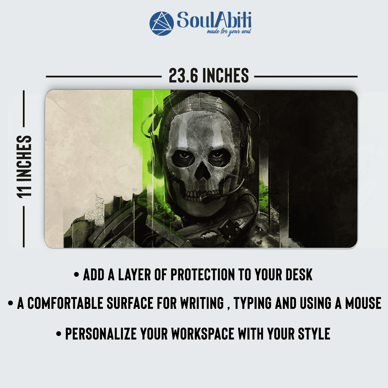 Call of duty Ghost Action Franchise Art Mouse Pad - 23.6 x 11 Inches Desk Pad - Gaming and Workstation Mat for Shooting games Fans - Non-Slip Rubber Base - Smooth Surface for Precise Control