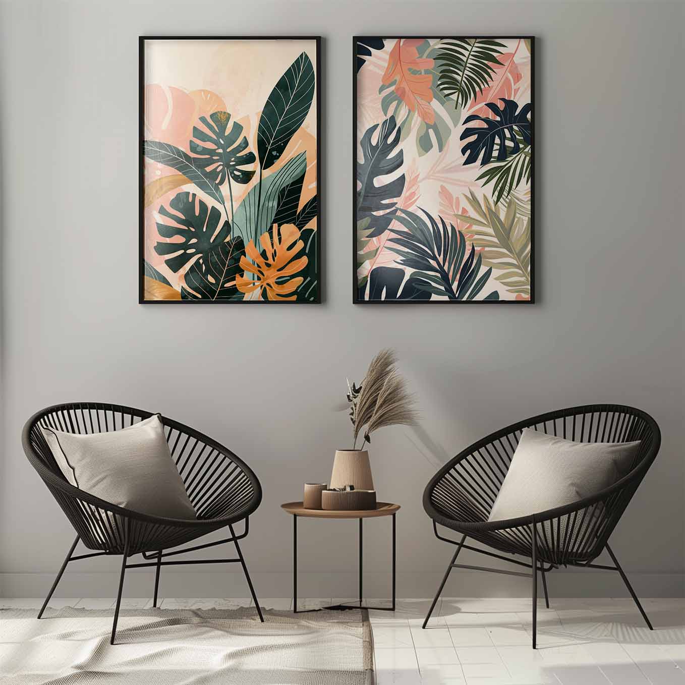 Monstera Haven Wall Art - Set of 2 Botanical Prints | Modern Nature-Inspired Decor for Living Room & Office