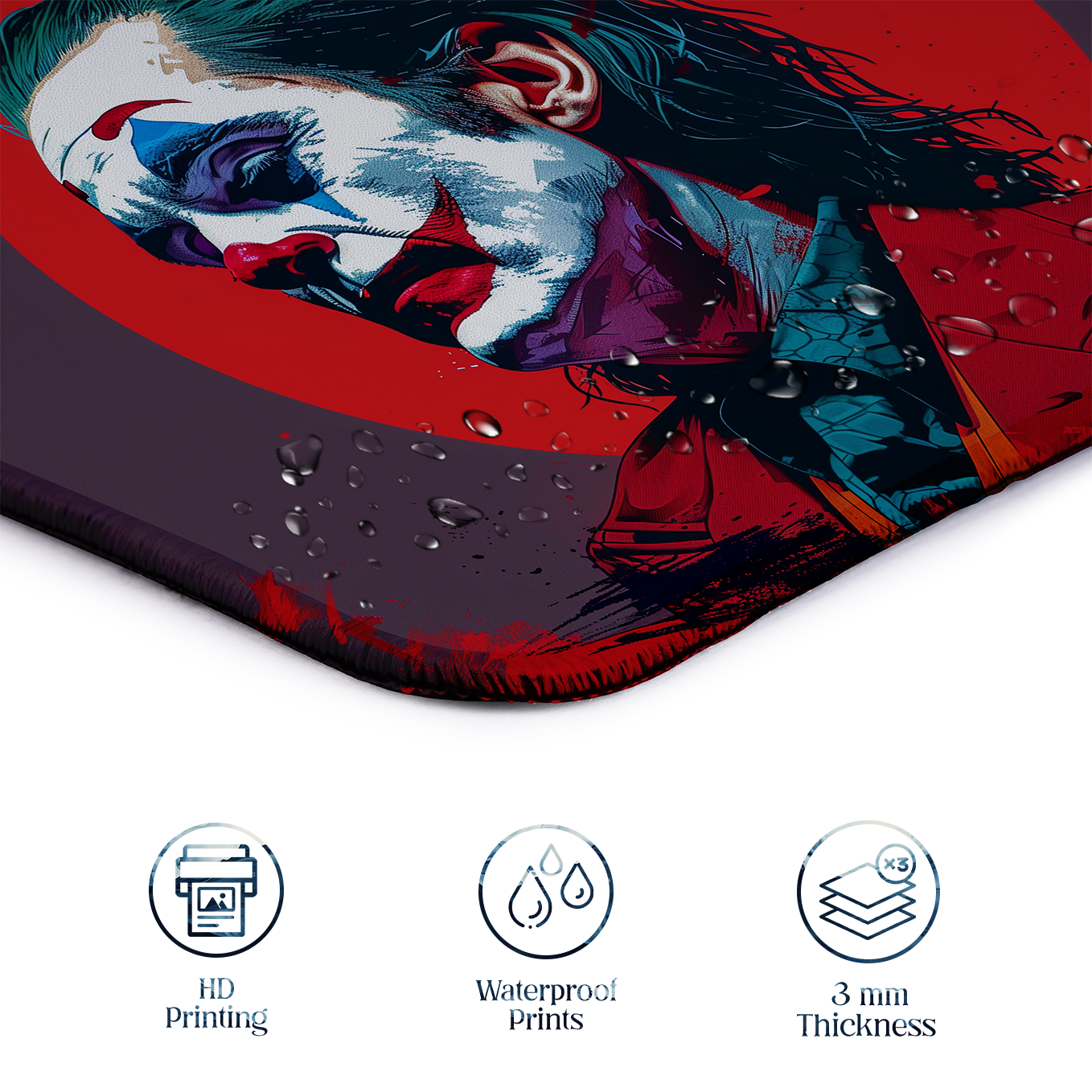 Joker Set of 2 Stitched Gaming Mouse Pads with Anti-Slip Rubber Base and Waterproof Surface