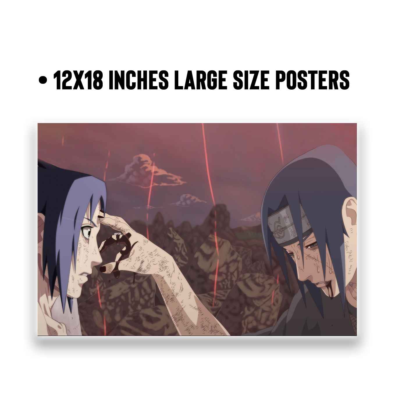 Naruto Itachi Uchiha and Sasuke story set of 10 Landscape (12x18-inches, 350 GSM) Comes with double sided tape