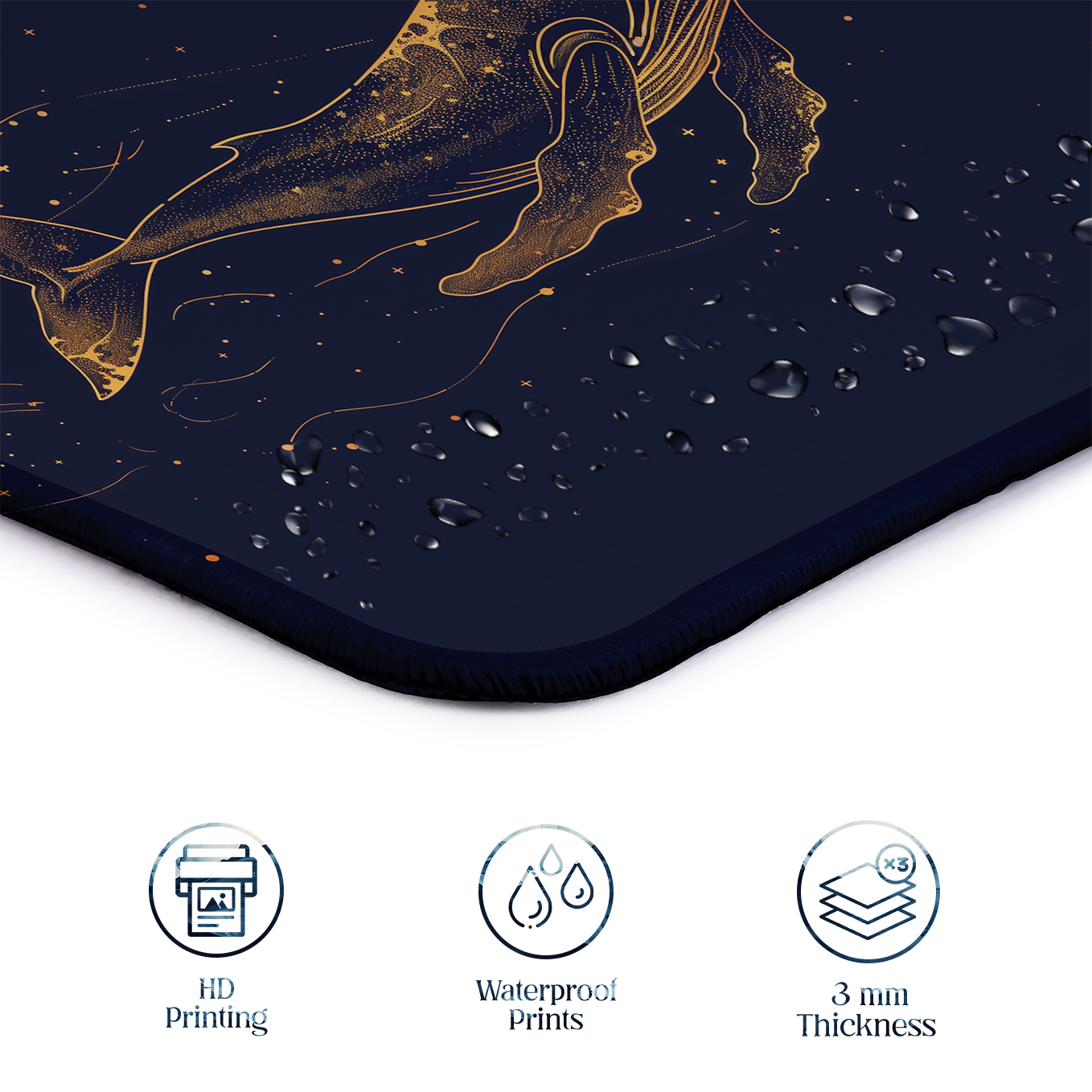 Golden Ocean Art – Set of 2 Stitched Gaming Mouse Pads with Anti-Slip Rubber Base and Waterproof Surface