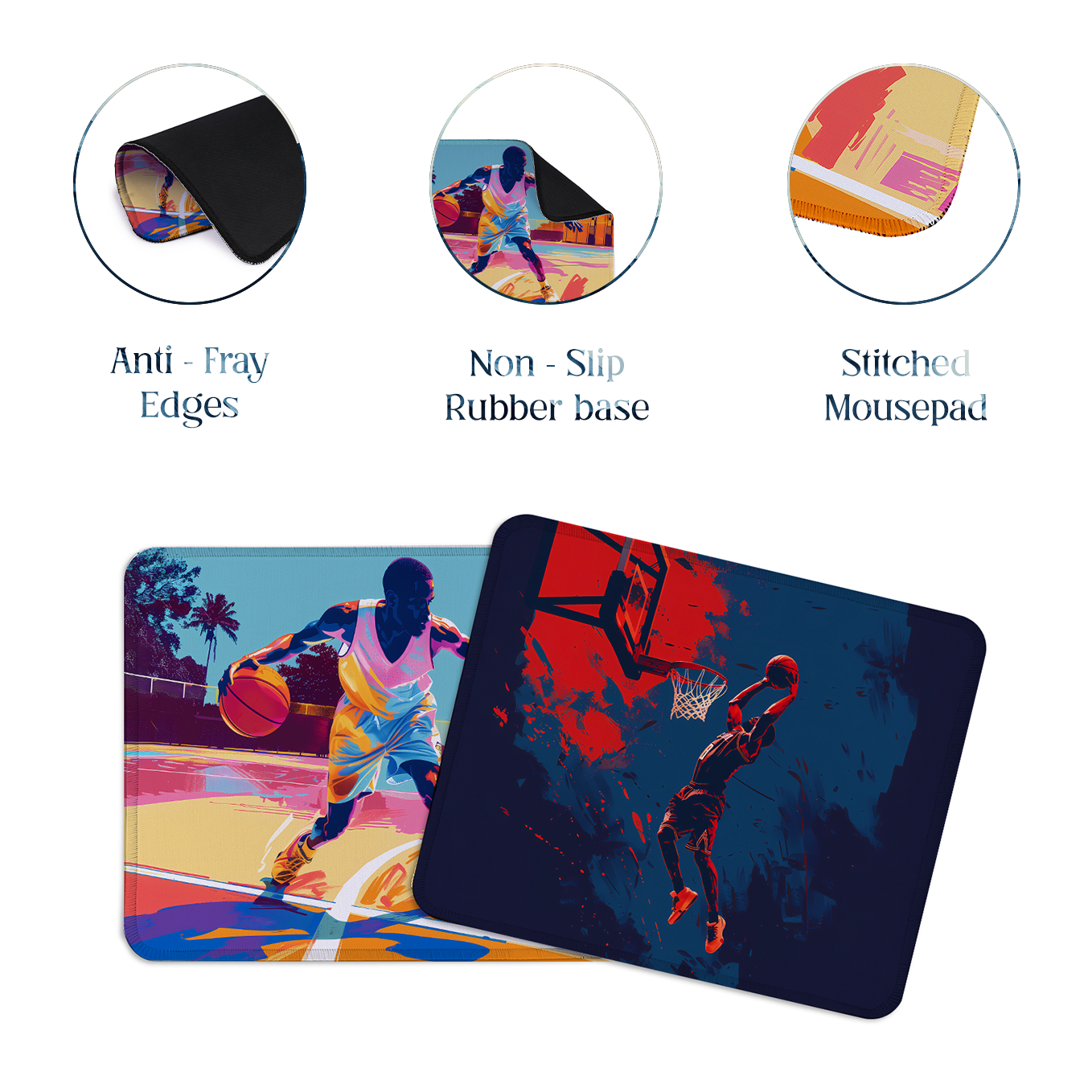 Dunk Master – Set of 2 Stitched Gaming Mouse Pads with Anti-Slip Rubber Base and Waterproof Surface