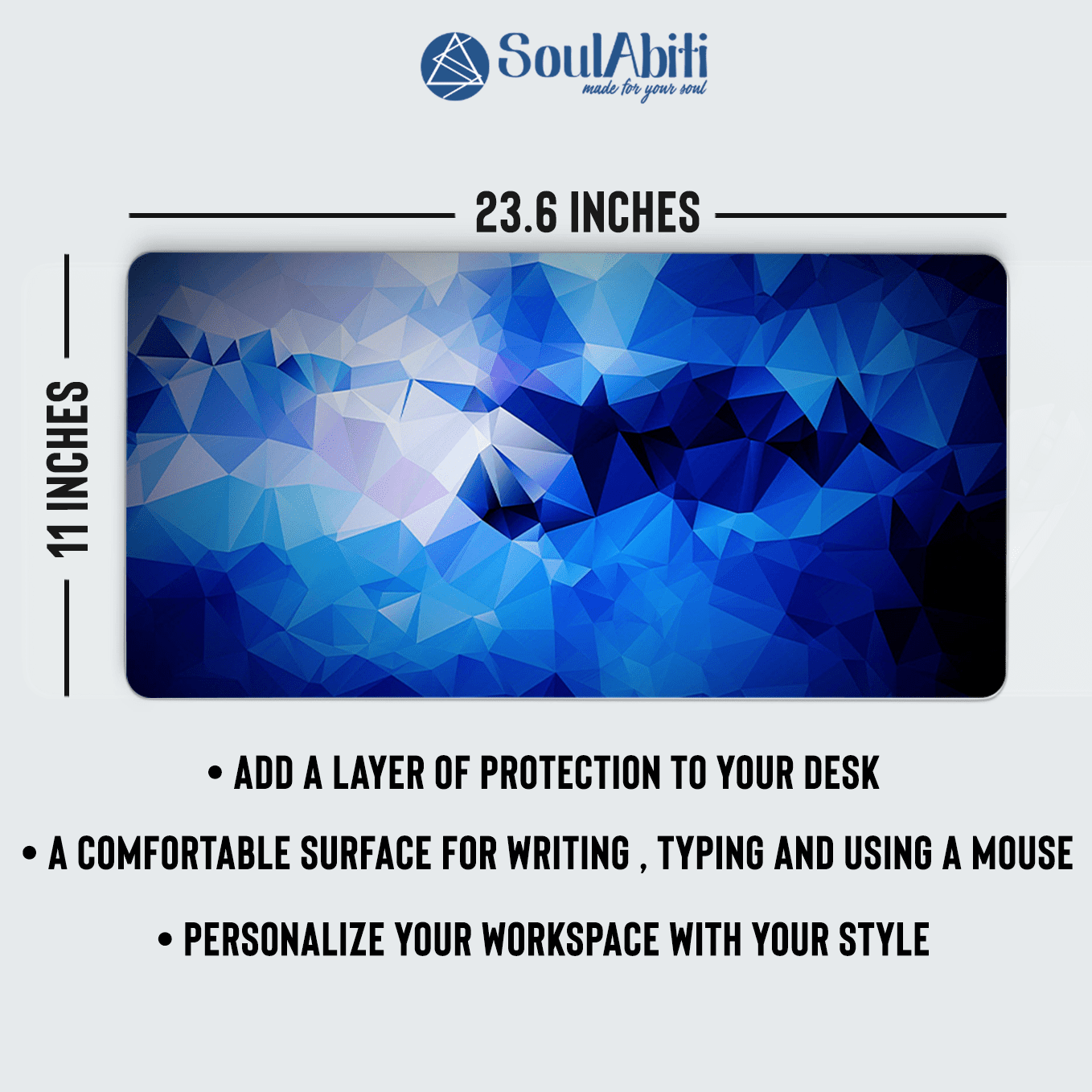 Blue Textured Polygon Mouse Pad - 23.6 x 11 Inches Desk Pad - Gaming and Workstation Mat for Art Fans - Non-Slip Rubber Base - Smooth Surface for Precise Control