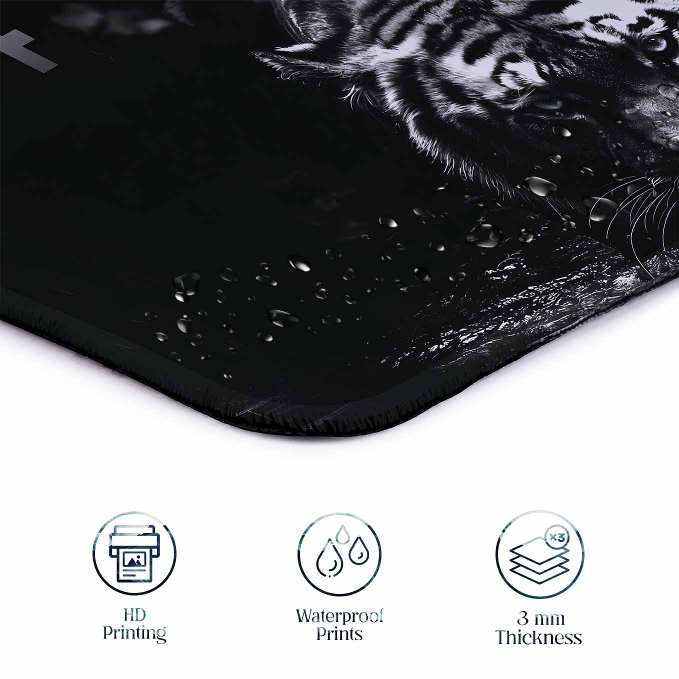 Focus Motivational Tiger Deskpad 23x11 Inches – Bold Black Animal Art for Office and Gaming Setup