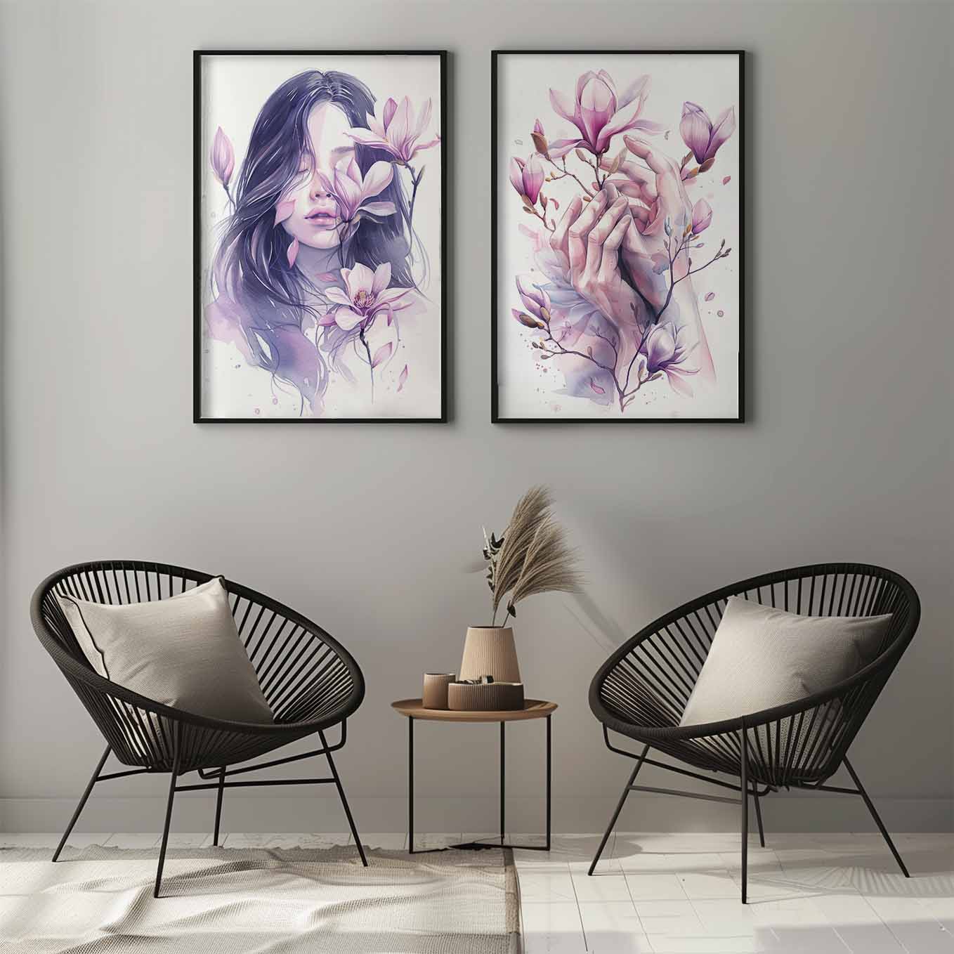 Nature’s Serenity - Woman in Wildflower Field & Floral Art Print | Aesthetic Minimalist Botanical Decor