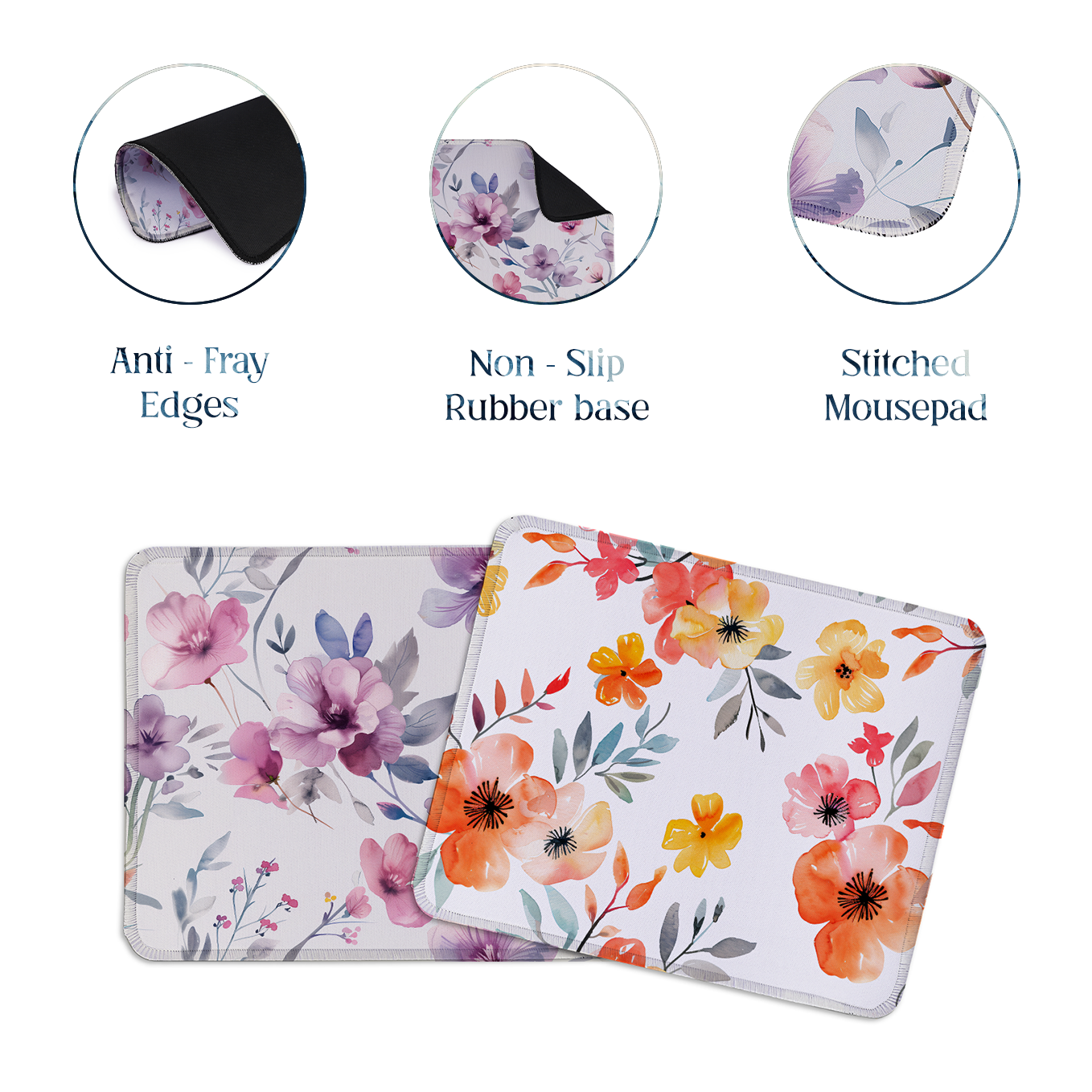 Bright Garden Bloom – Set of 2 Stitched Gaming Mouse Pads with Anti-Slip Rubber Base and Waterproof Surface