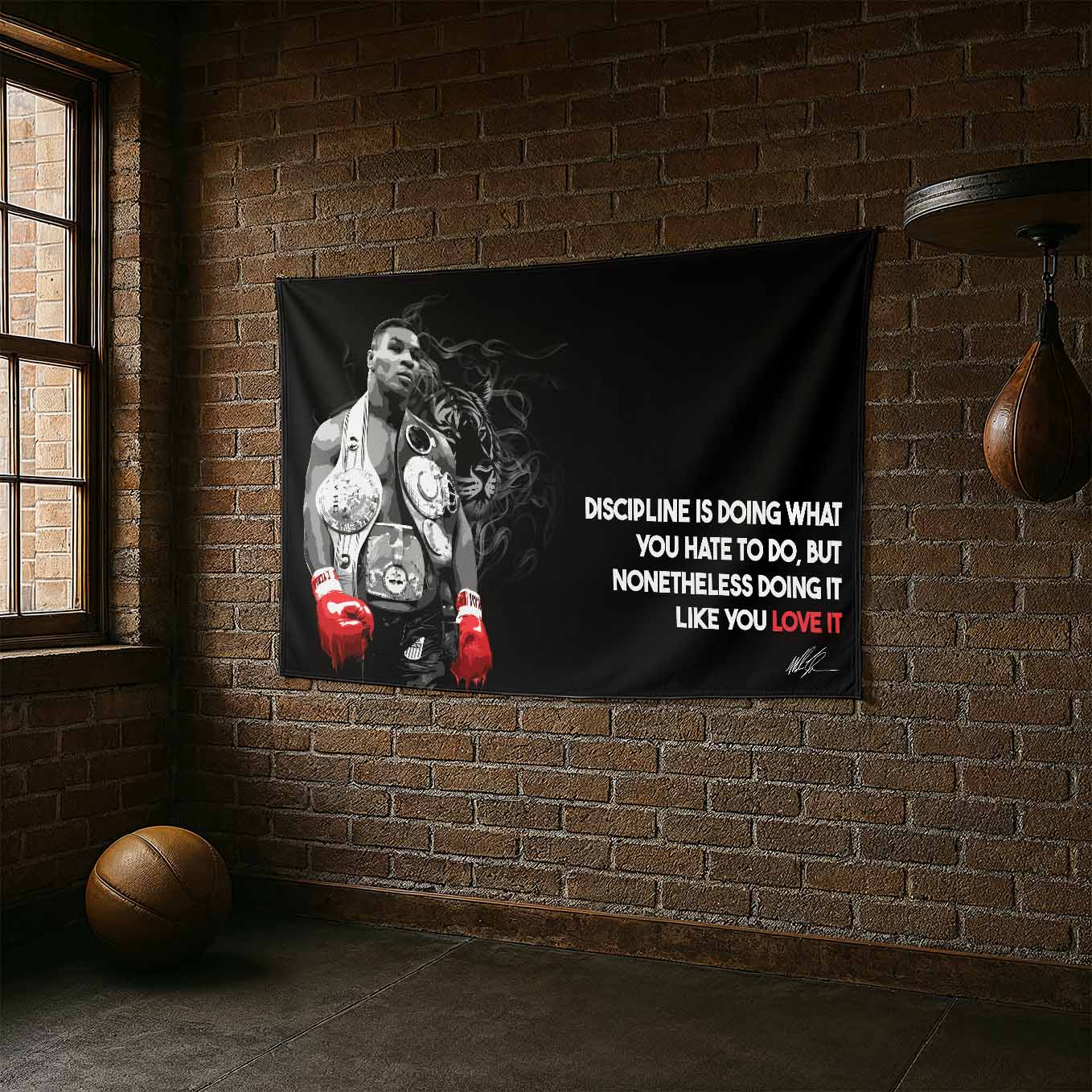 Mike Tyson Motivational Tapestry - 73x43 Inches Inspirational Wall Hanging, Premium Polyester Fabric, Vivid Print, Machine Washable, Durable and Lightweight for Gym, Office, and Home Décor