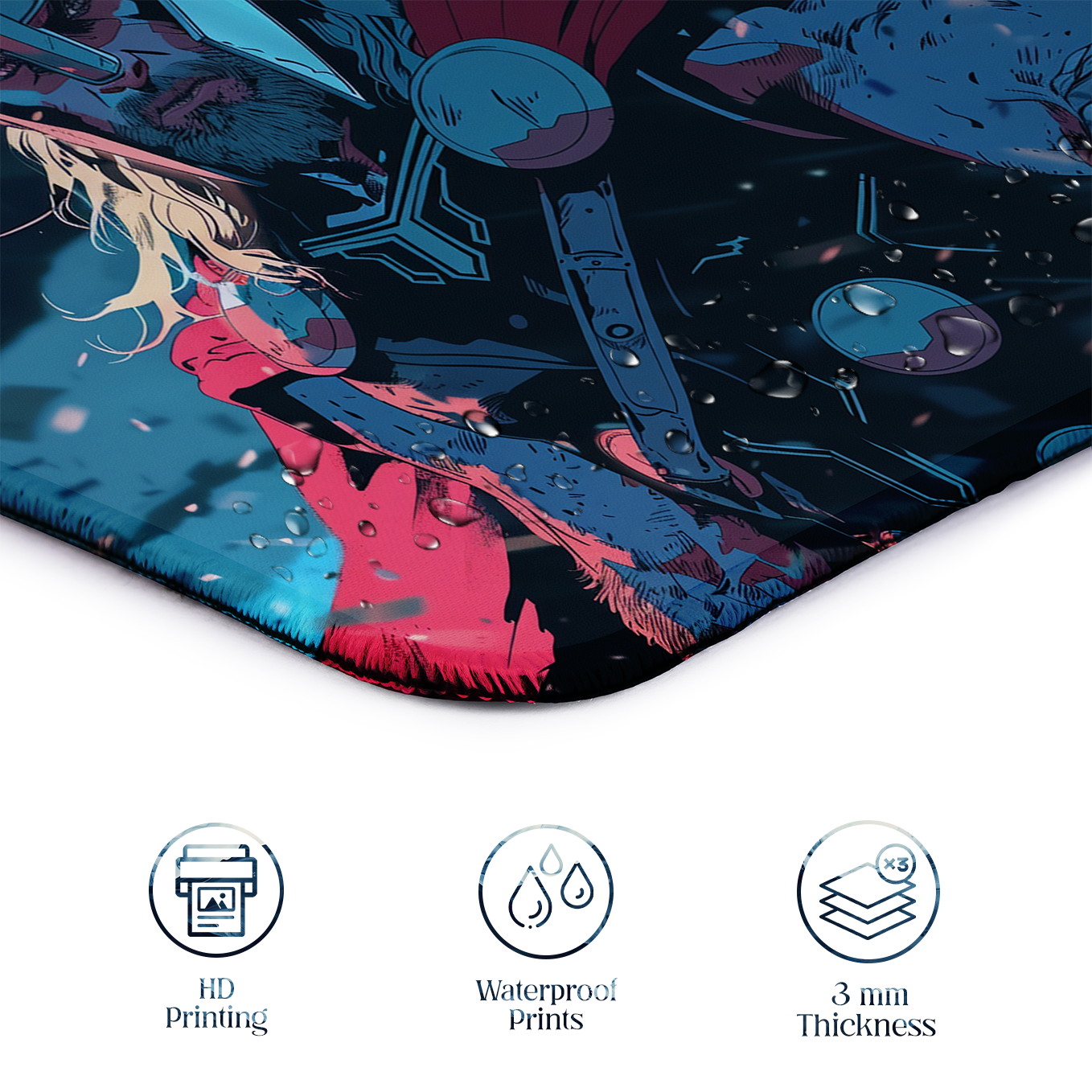 Thor Set of 2 Stitched Gaming Mouse Pads with Anti-Slip Rubber Base and Waterproof Surface