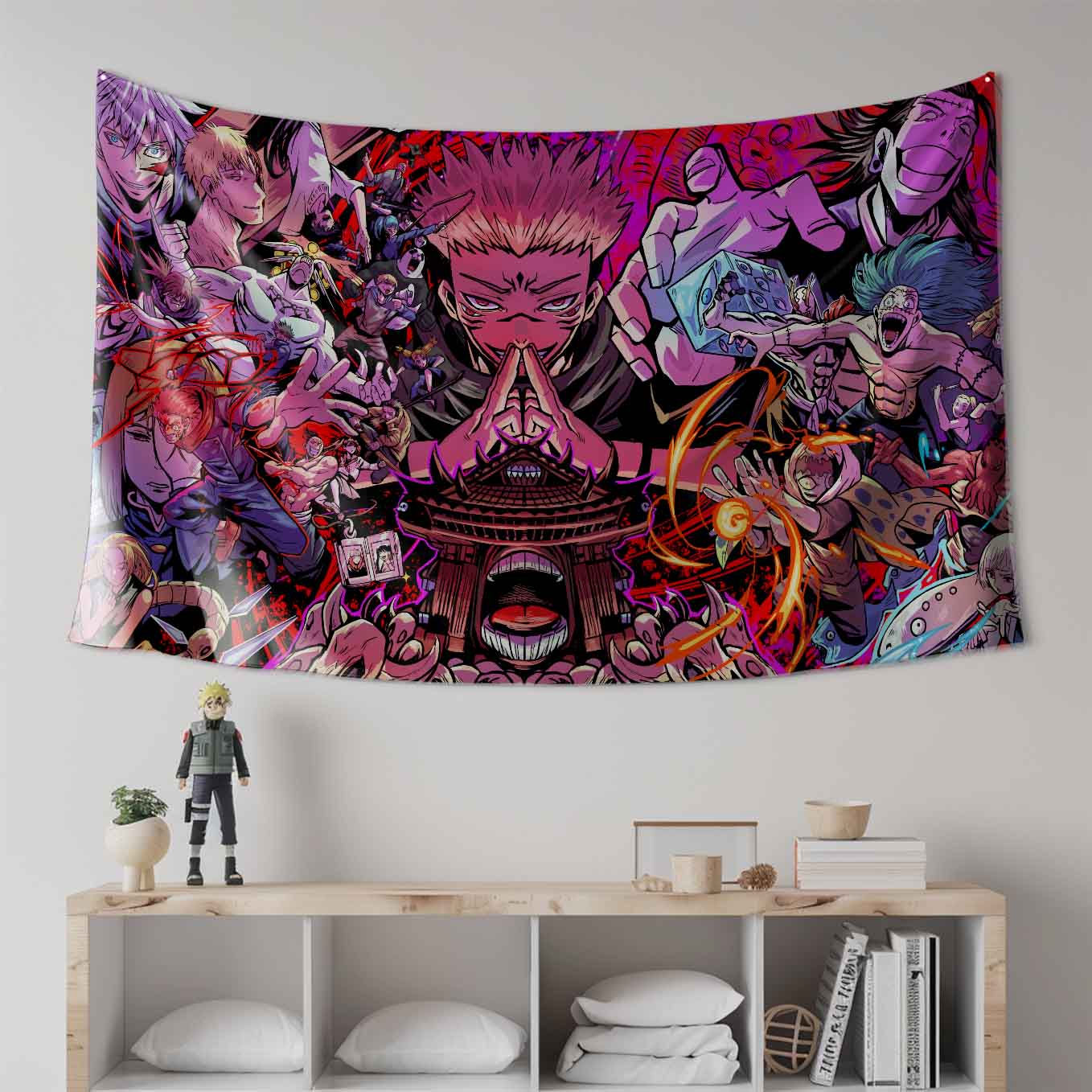 Jujutsu Kaisen Anime Tapestry Wall Hanging – Vivid Shibuya incident Tapestries for Bedroom Living Room (73x39 inch) Premium Polyester Fabric