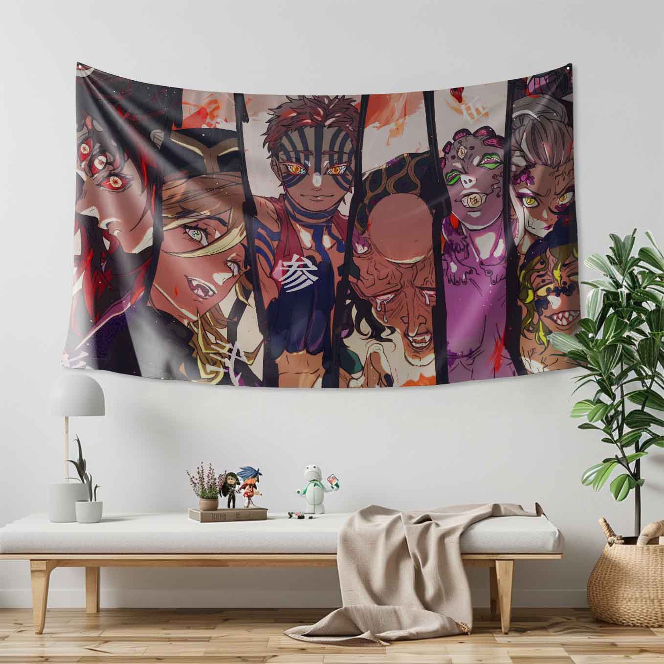 Demon Slayer Kizuki upper moon Tapestry Wall Hanging – Vivid Straw hat pirates Tapestries for Bedroom Living Room (69x39 inch) Premium Polyester Fabric