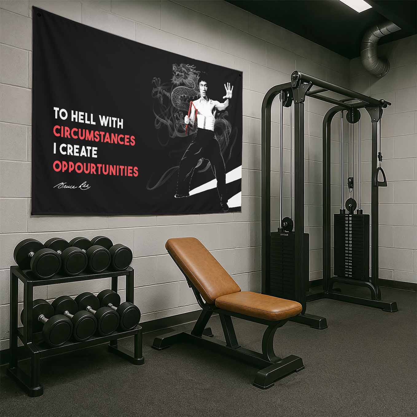 Bruce Lee Motivational Tapestry - 73x43 Inches Inspirational Wall Hanging, Premium Polyester Fabric, Vivid Print, Machine Washable, Durable and Lightweight for Gym, Office, or Home Décor