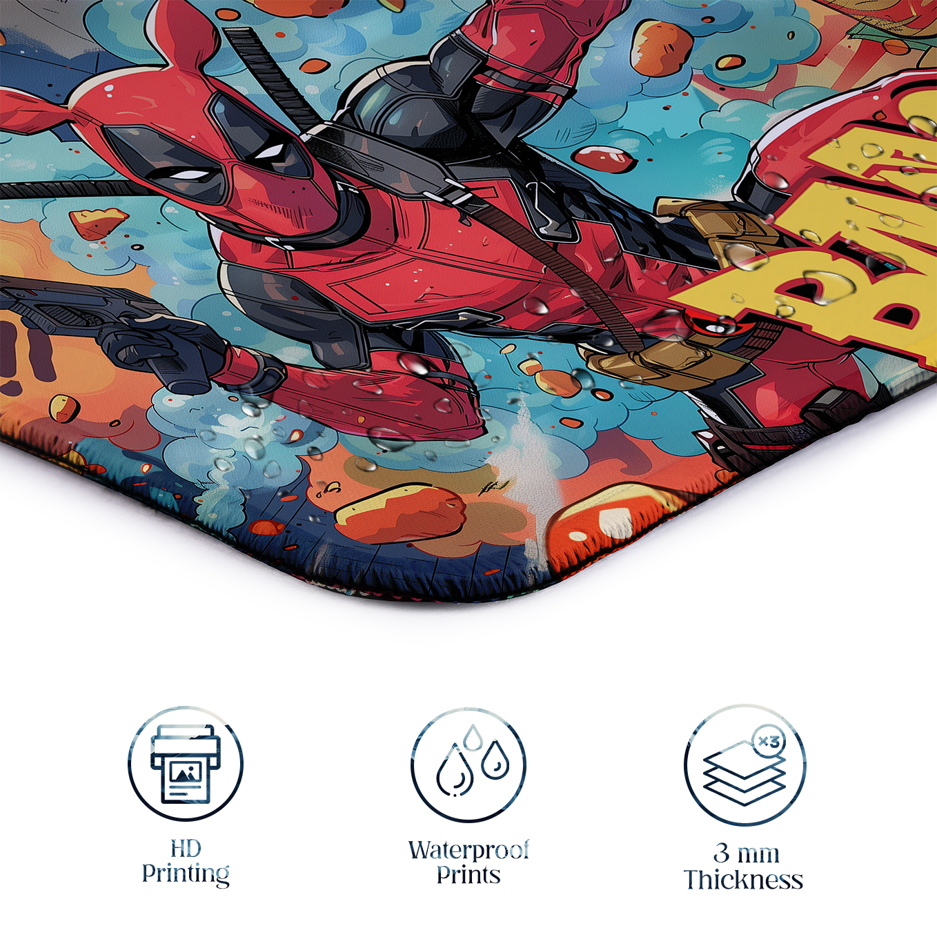 Deadpool Set of 2 Stitched Gaming Mouse Pads with Anti-Slip Rubber Base and Waterproof Surface
