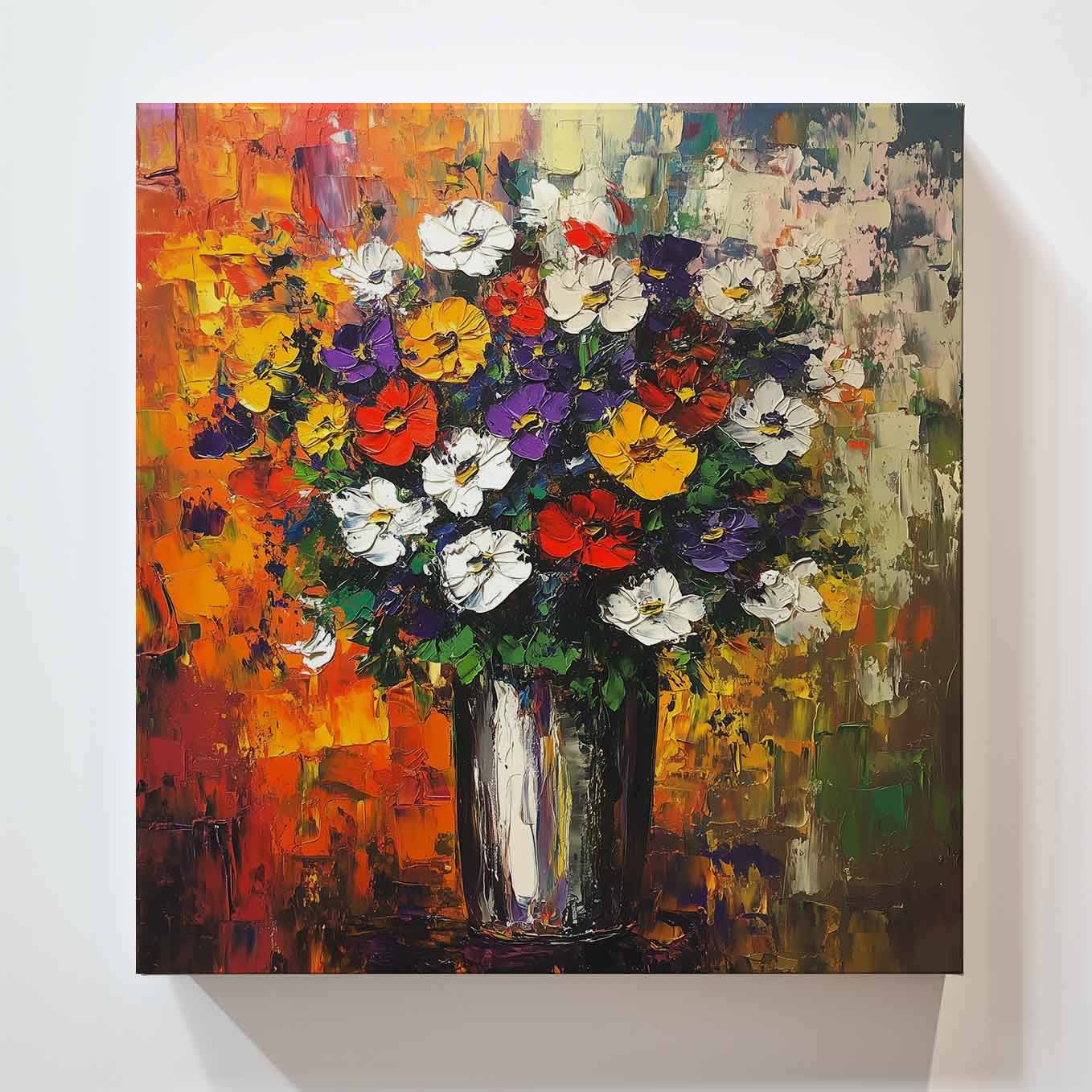 Flower Bouquet Abstract Painting Wall Art - 24x24 inches Stretched Canvas print for Home Office