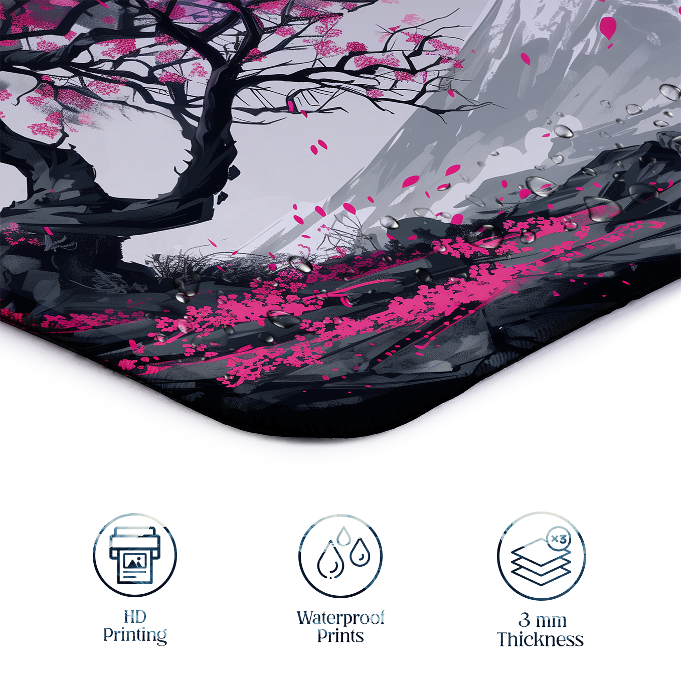 Zen Sakura Cherry Blossom Art – Set of 2 Stitched Gaming Mouse Pads with Anti-Slip Rubber Base and Waterproof Surface
