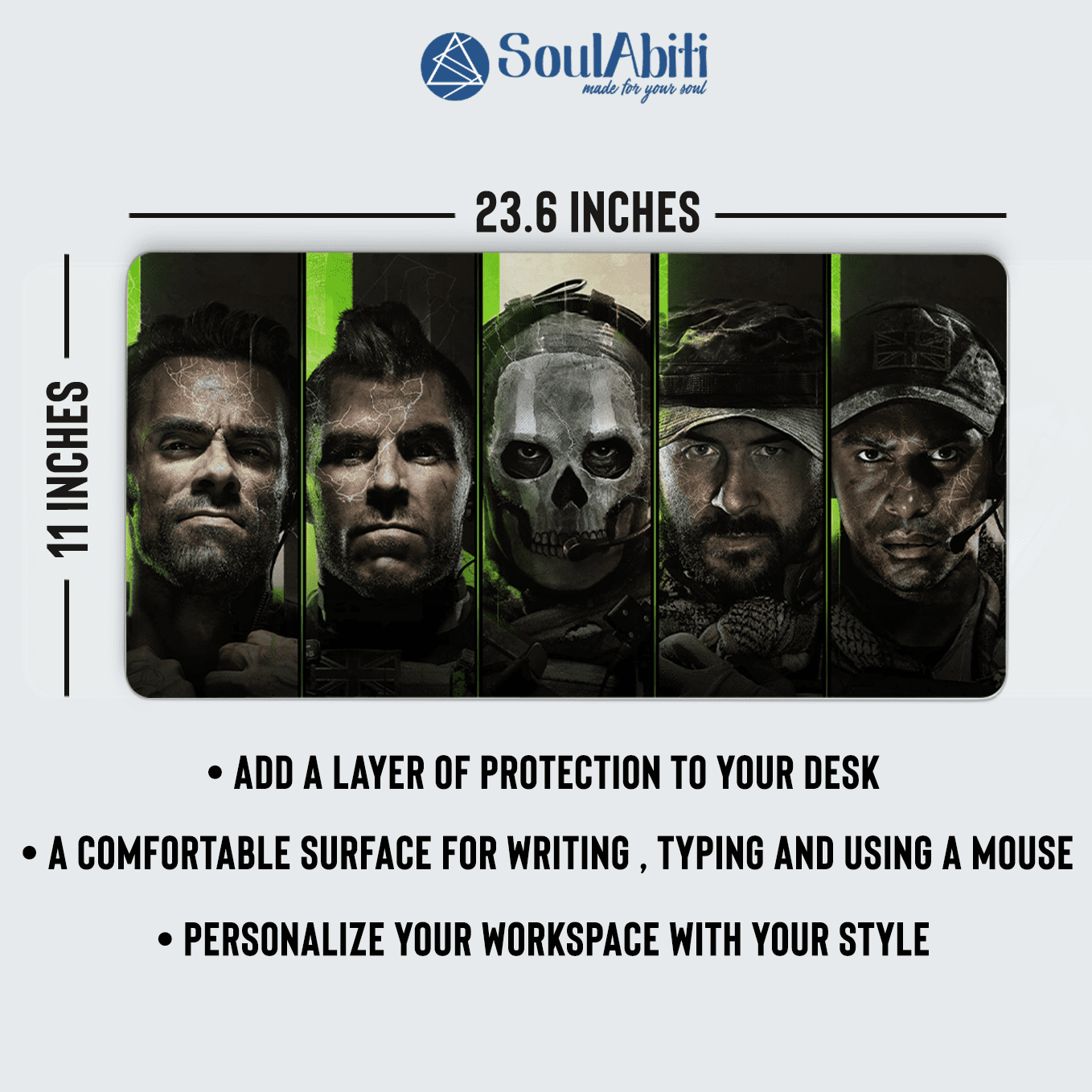 Call of Duty MW2 Ghost Art Mouse Pad - 23.6 x 11 Inches Desk Pad - Gaming and Workstation Mat for Action Fans - Non-Slip Rubber Base - Smooth Surface for Precise Control