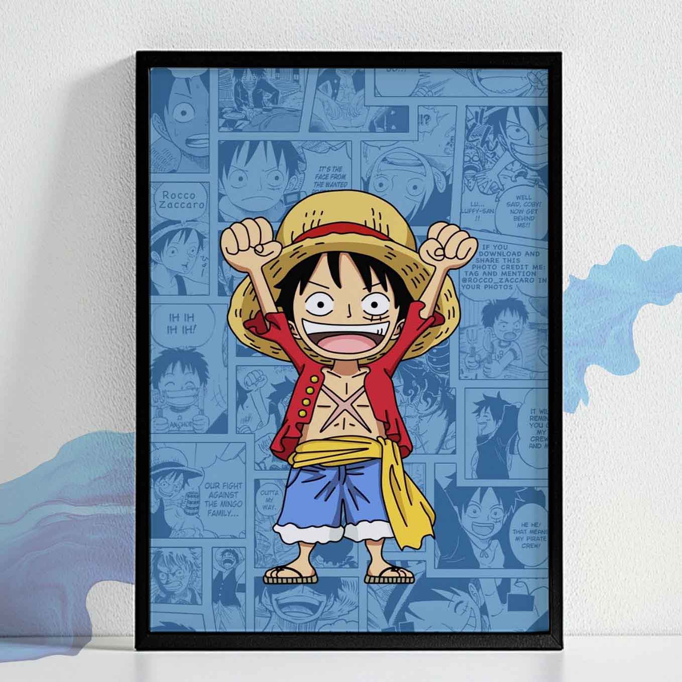 One Piece Kid Monkey D. Luffy Poster Art Framed (13x19-Inch, Plexi-Glass, Textured Frame)