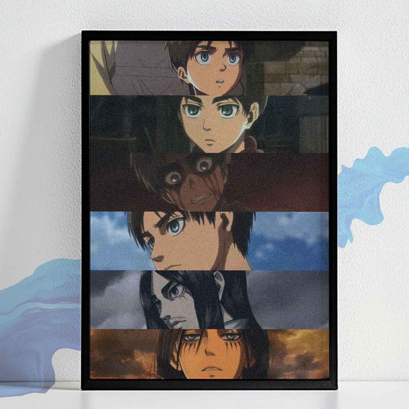 Attack on Titan Eren Yeager Collage Poster art framed (13x19-Inch, Plexi-Glass, Textured Frame)