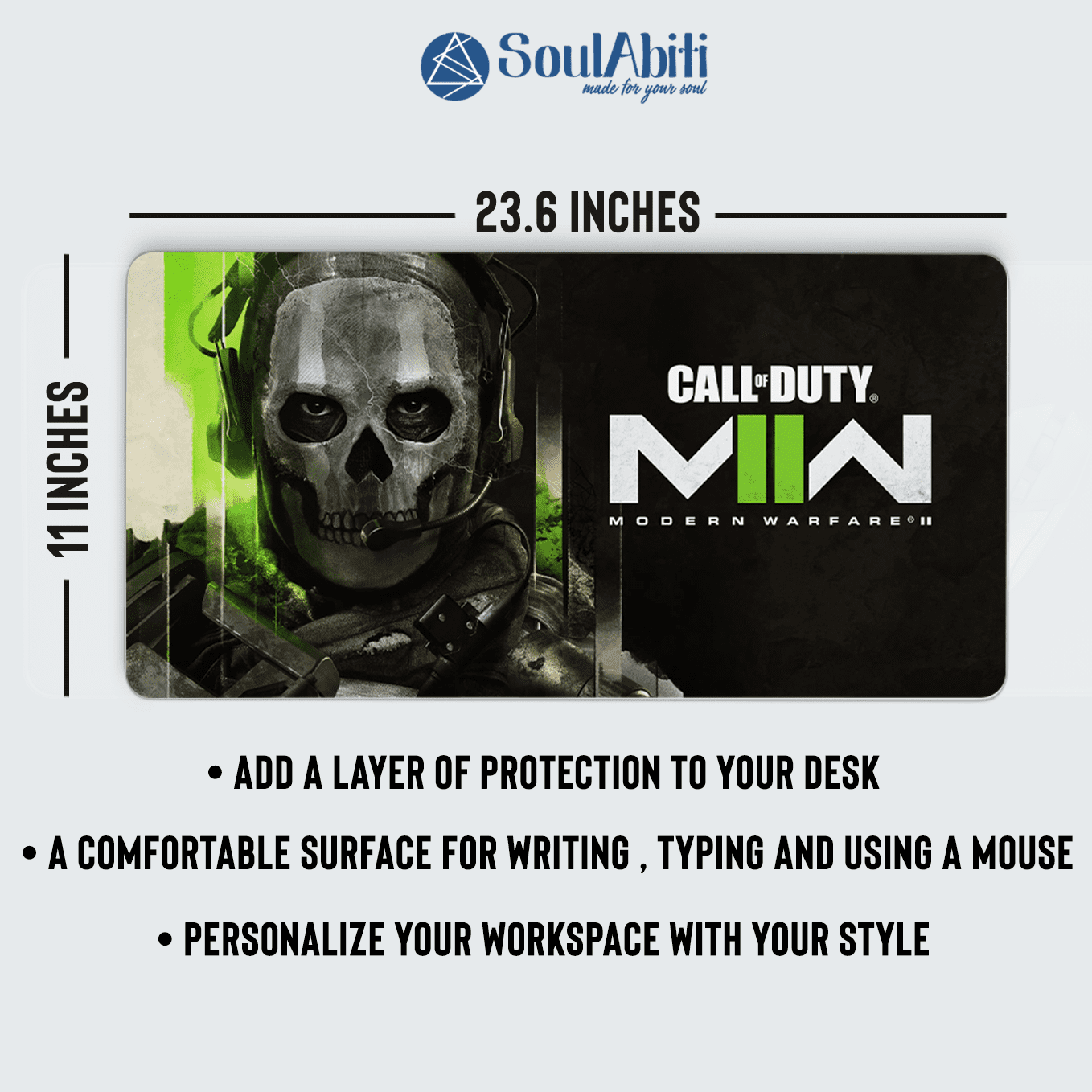 Call of duty Ghost Action Franchise Art Mouse Pad - 23.6 x 11 Inches Desk Pad - Gaming and Workstation Mat for Shooting games Fans - Non-Slip Rubber Base - Smooth Surface for Precise Control