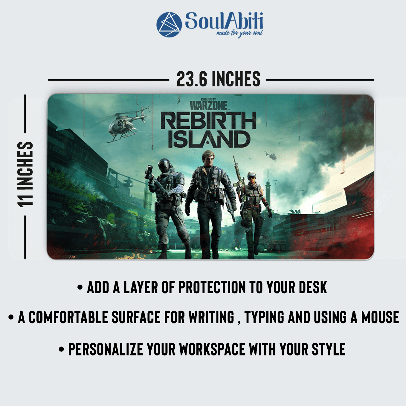 Call of Duty Rebirth Island Art Mouse Pad - 23.6 x 11 Inches Desk Pad - Gaming and Workstation Mat for Shooting Games Fans - Non-Slip Rubber Base - Smooth Surface for Precise Control