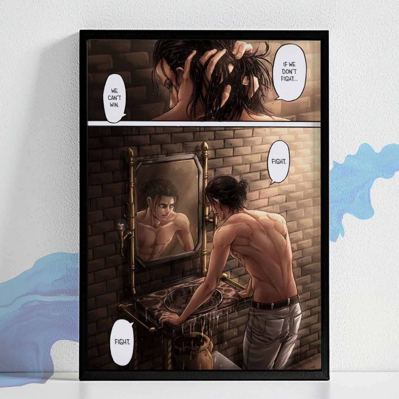 Attack on Titan Tatakae Eren Yeager anime Poster framed (13x19-Inch, Plexi-Glass, Textured Frame)
