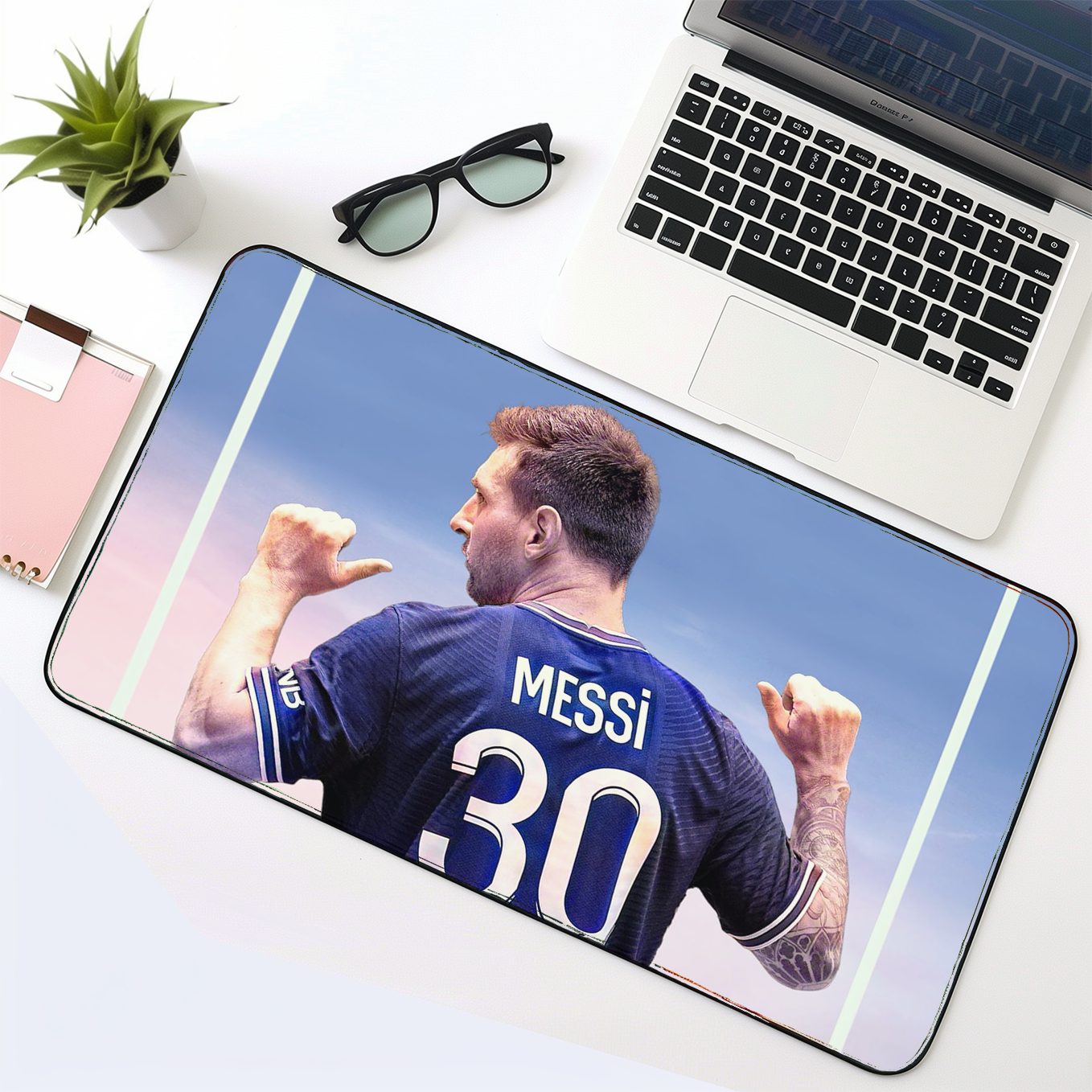 Lionel Messi Art Mouse Pad - 23.6 x 11 Inches Desk Pad - Gaming and Workstation Mat for Football Fans - Non-Slip Rubber Base - Smooth Surface for Precise Control