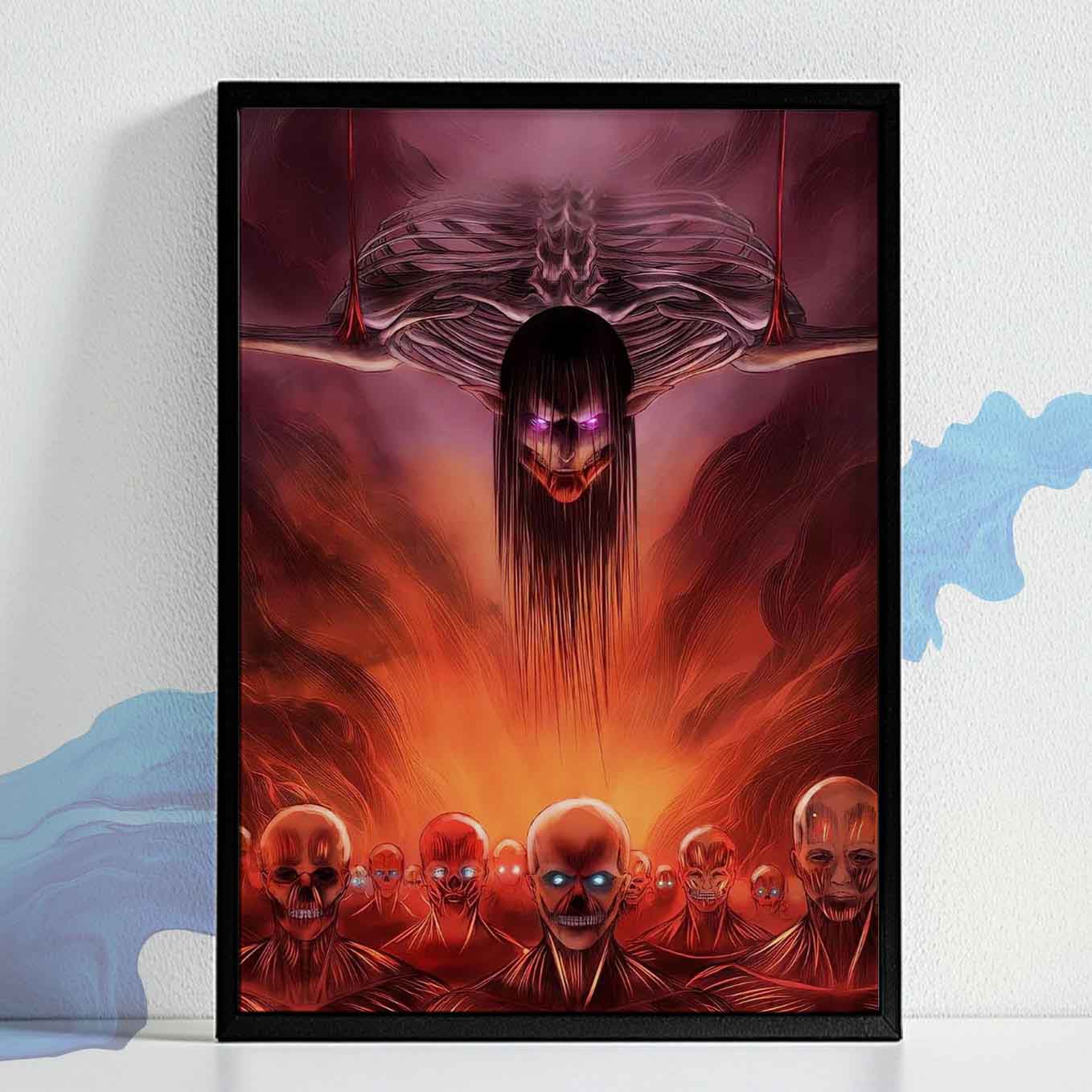 Attack on Titan Attack Titan Poster anime framed (13x19-Inch, Plexi-Glass, Textured Frame)