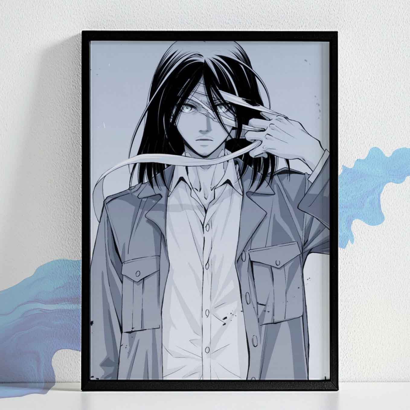 Attack on Titan Eren Yeager Season 3 Poster anime framed (13x19-Inch, Plexi-Glass, Textured Frame)