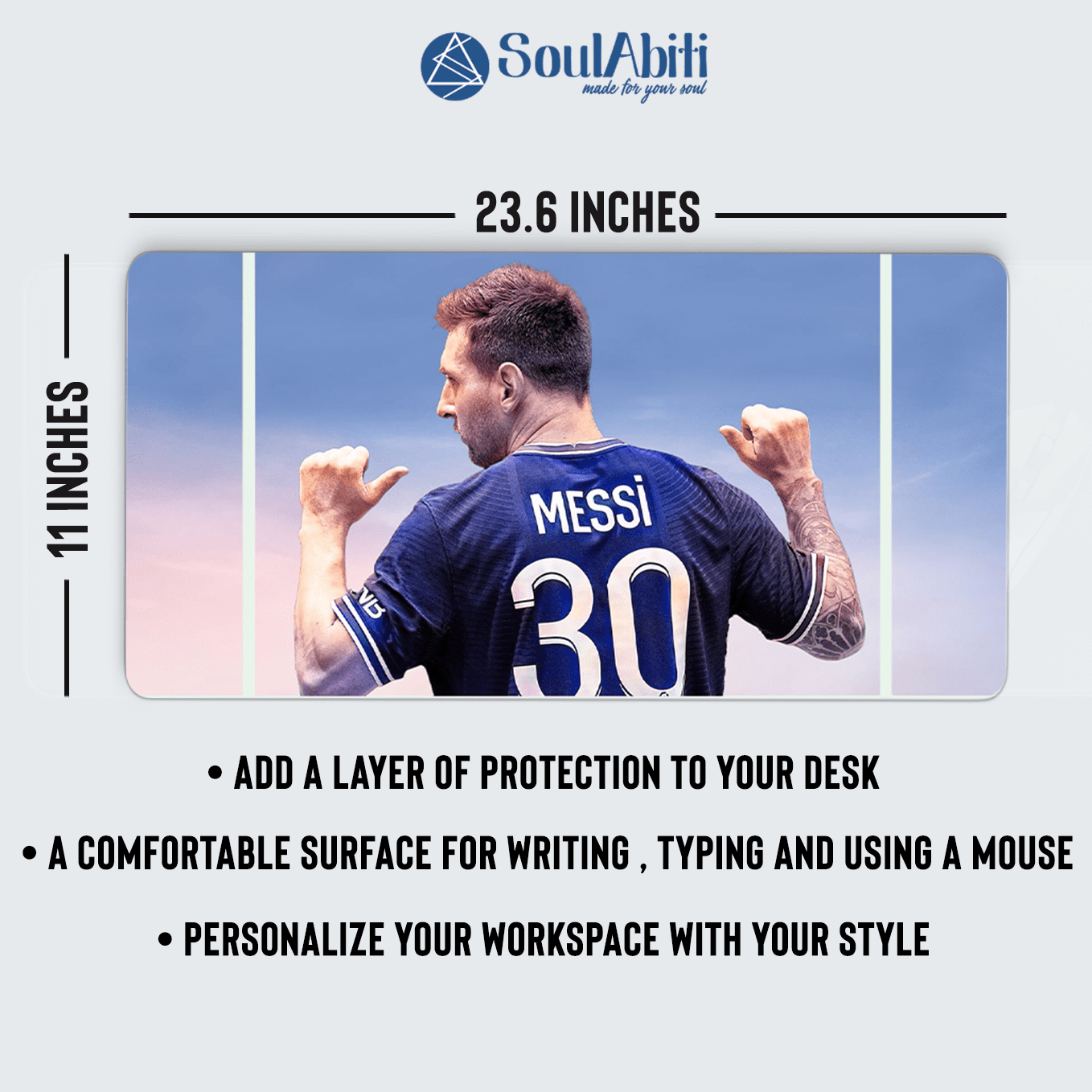 Lionel Messi Art Mouse Pad - 23.6 x 11 Inches Desk Pad - Gaming and Workstation Mat for Football Fans - Non-Slip Rubber Base - Smooth Surface for Precise Control