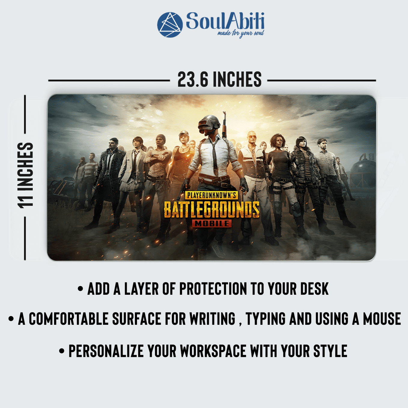 Player's unknown battleground India Art Mouse Pad - 23.6 x 11 Inches Desk Pad - Gaming and Workstation Mat for Shooting games Fans - Non-Slip Rubber Base - Smooth Surface for Precise Control