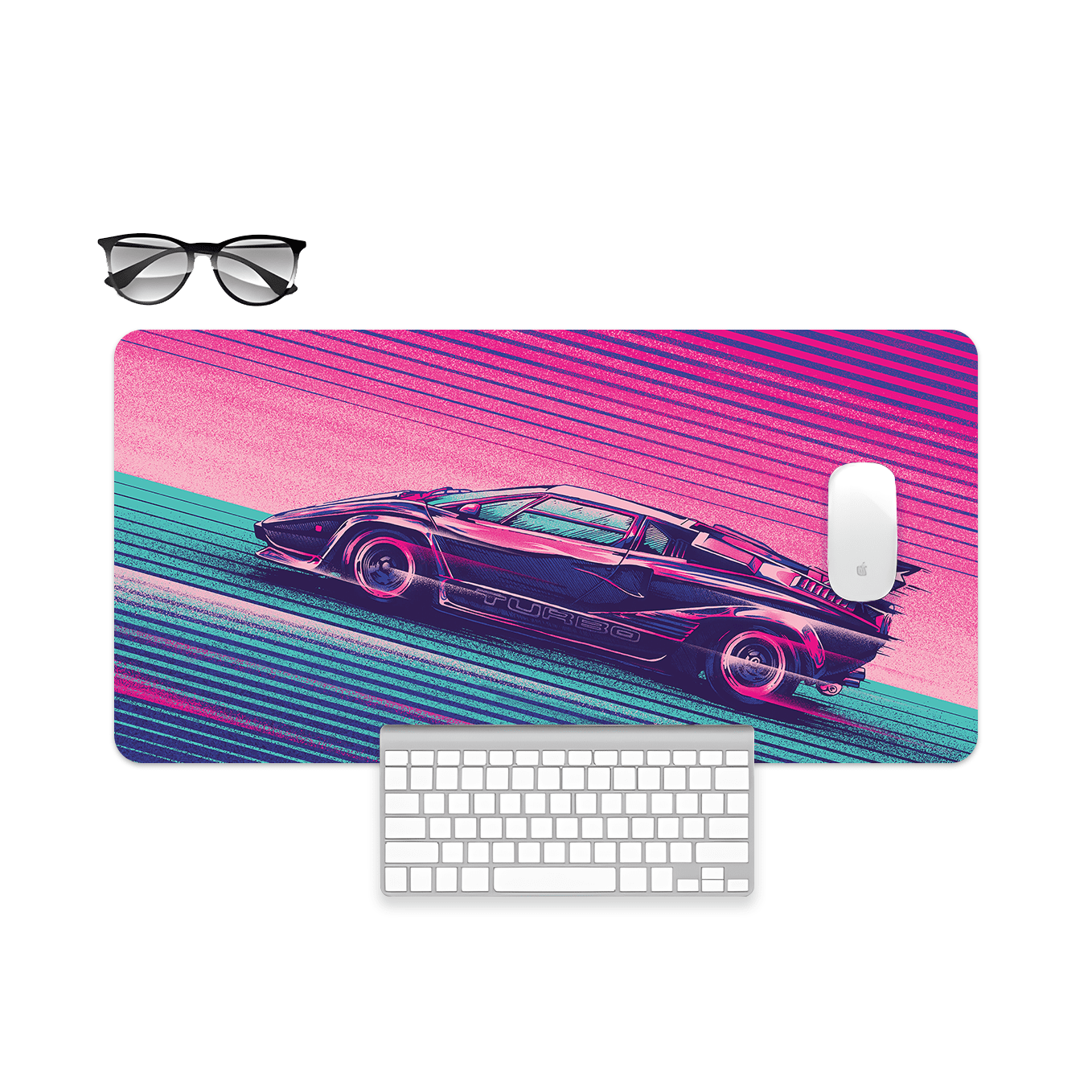 Retro City Wave Sportscar Countach Art Mouse Pad - 23.6 x 11 Inches Desk Pad - Gaming and Workstation Mat for Car Enthusiasts - Non-Slip Rubber Base - Smooth Surface for Precise Control