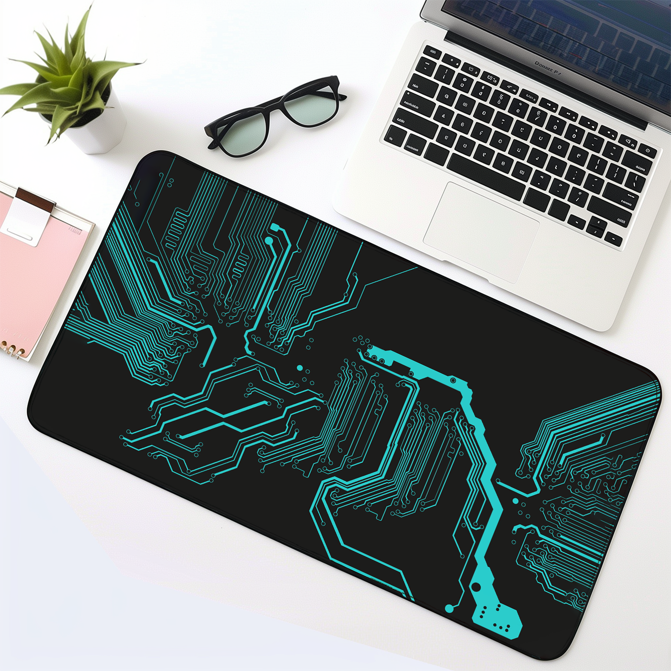 Neon Digital Circuit Board Art Mouse Pad - 23.6 x 11 Inches Desk Pad - Gaming and Workstation Mat for Technology Art Fans - Non-Slip Rubber Base - Smooth Surface for Precise Control