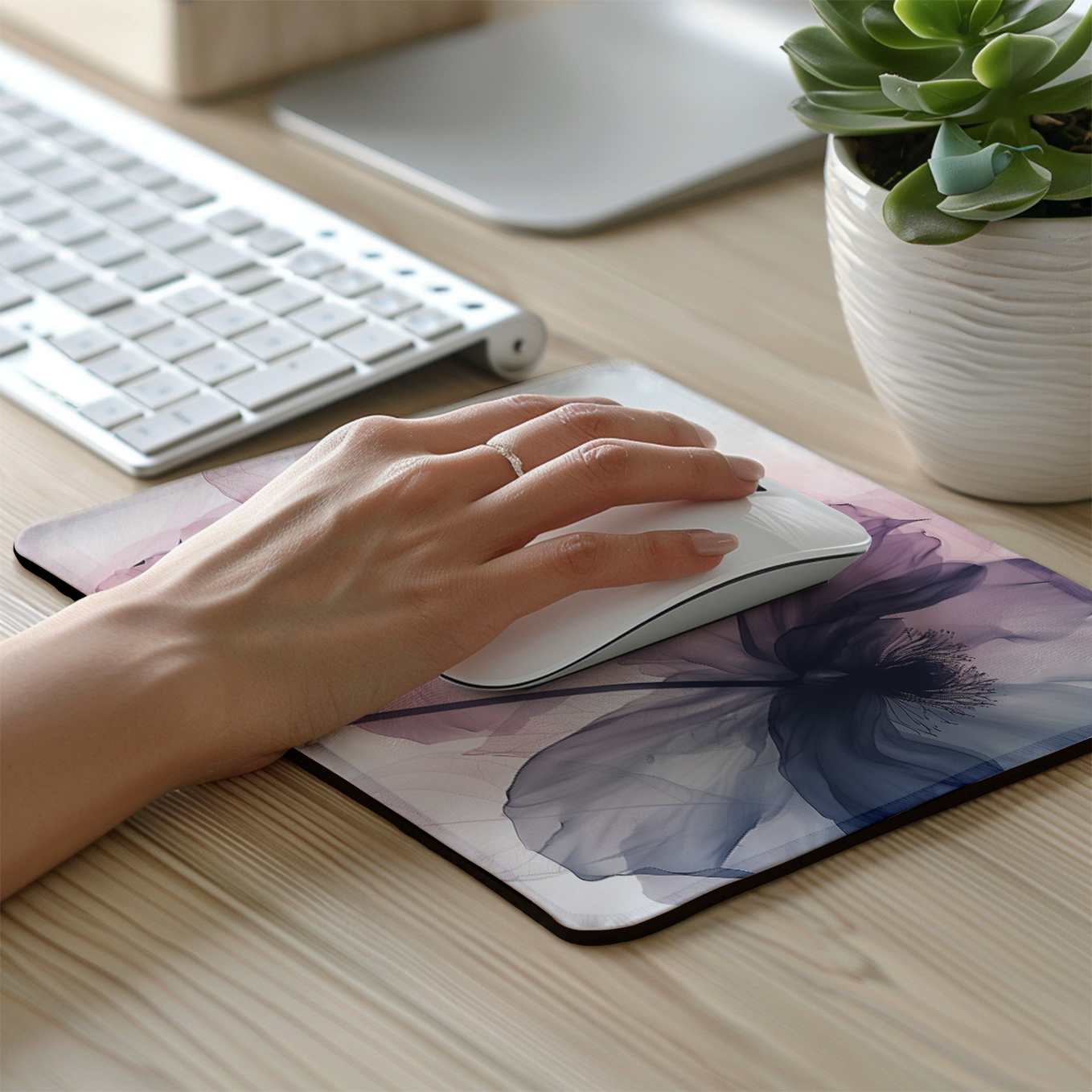 Red and Violet Poppy Flowers – Set of 2 Stitched Gaming Mouse Pads with Anti-Slip Rubber Base and Waterproof Surface
