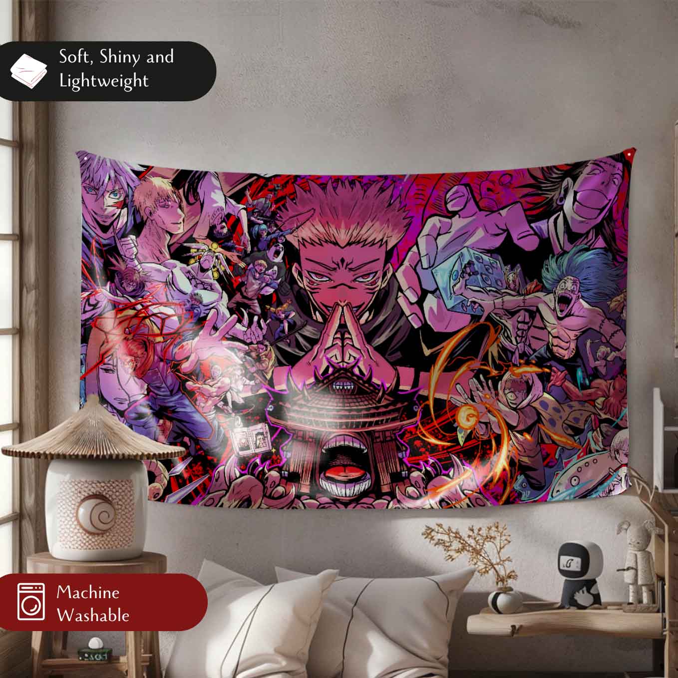 Jujutsu Kaisen Anime Tapestry Wall Hanging – Vivid Shibuya incident Tapestries for Bedroom Living Room (73x39 inch) Premium Polyester Fabric