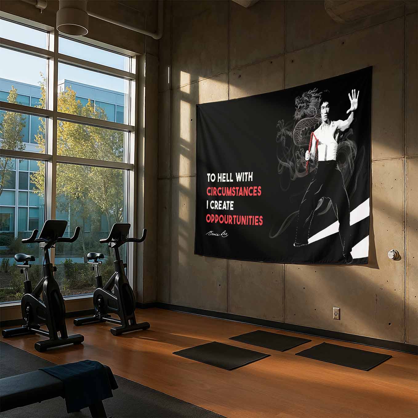 Bruce Lee Motivational Tapestry - 73x43 Inches Inspirational Wall Hanging, Premium Polyester Fabric, Vivid Print, Machine Washable, Durable and Lightweight for Gym, Office, or Home Décor
