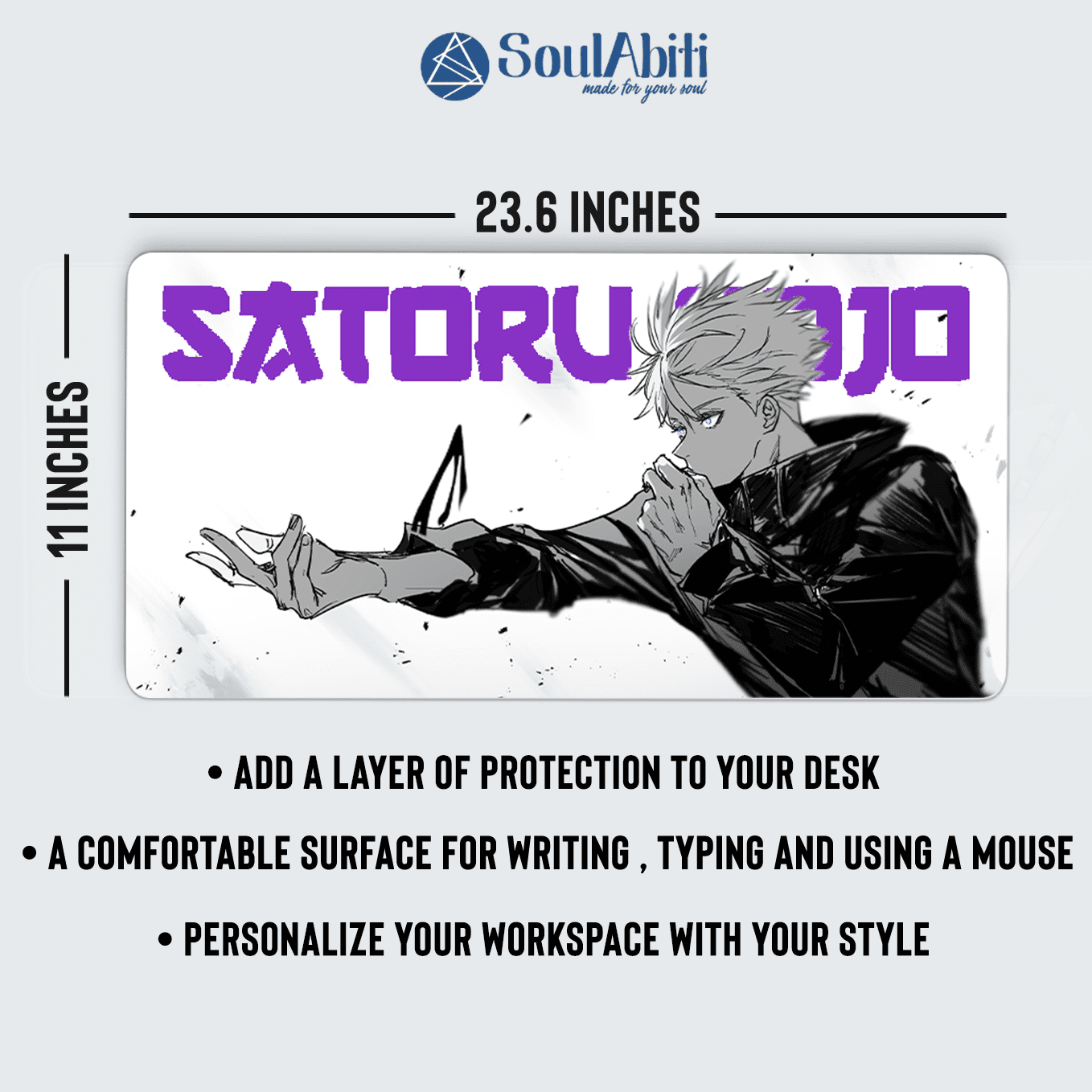 Gojo Satoru Hollow Purple Mouse Pad - 23.6 x 11 Inches Desk Pad - Gaming and Workstation Mat for Jujutsu Kaisen Fans - Non-Slip Rubber Base - Smooth Surface for Precise Control