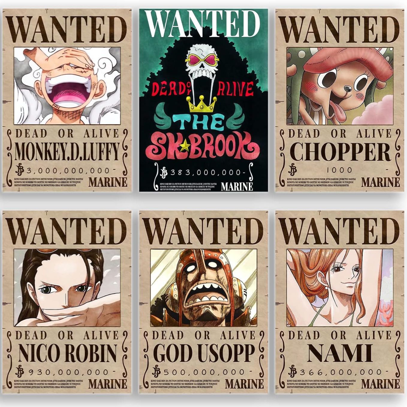 One piece Set of 20 wanted posters Luffy gear 5, Free Stickers (A4 size, 370 GSM) Post wano arc posters, double sided tape