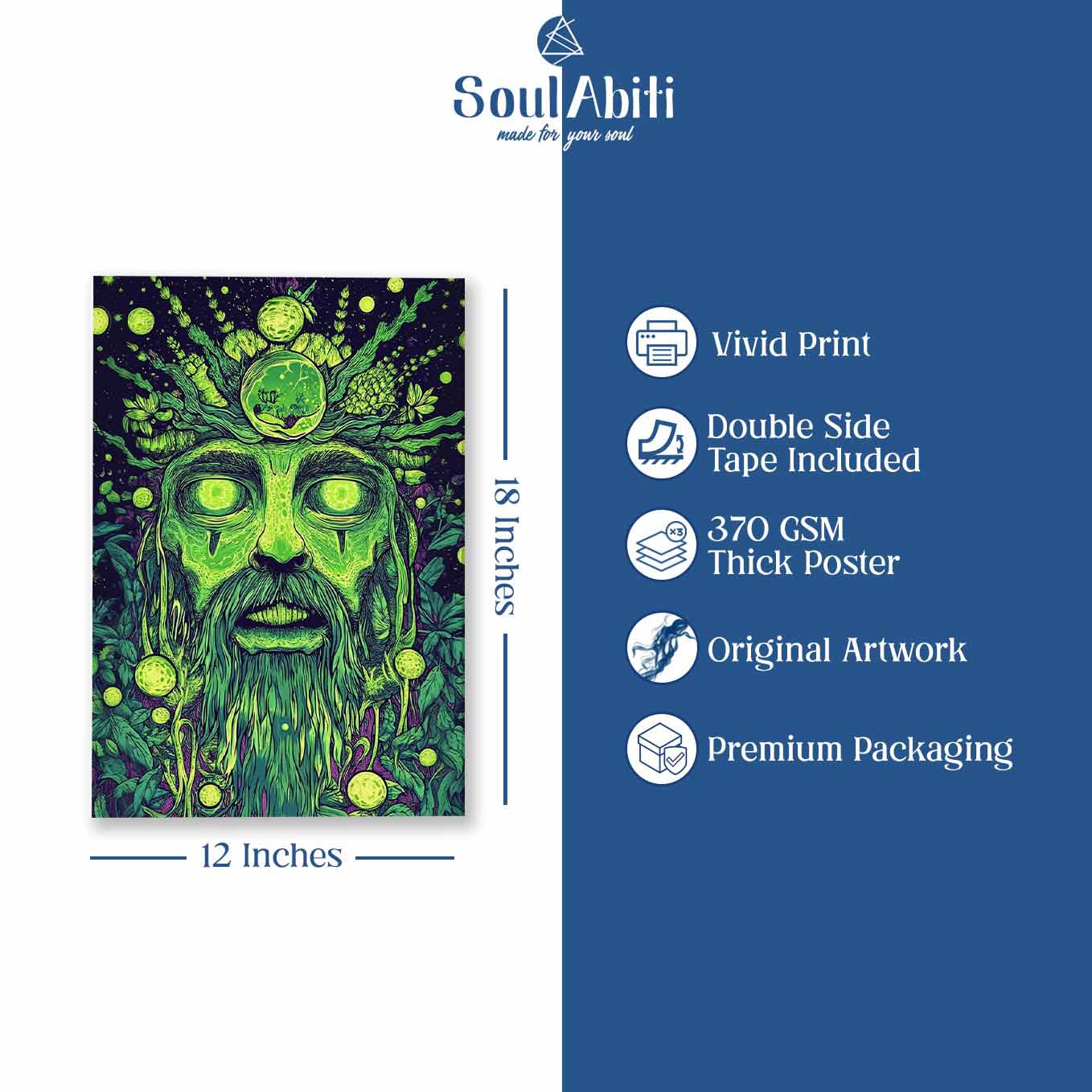 Psychedelic Green Mystic Poster - Trippy Fantasy 370 GSM with Double Side Tape Ready to Stick Wall Decor