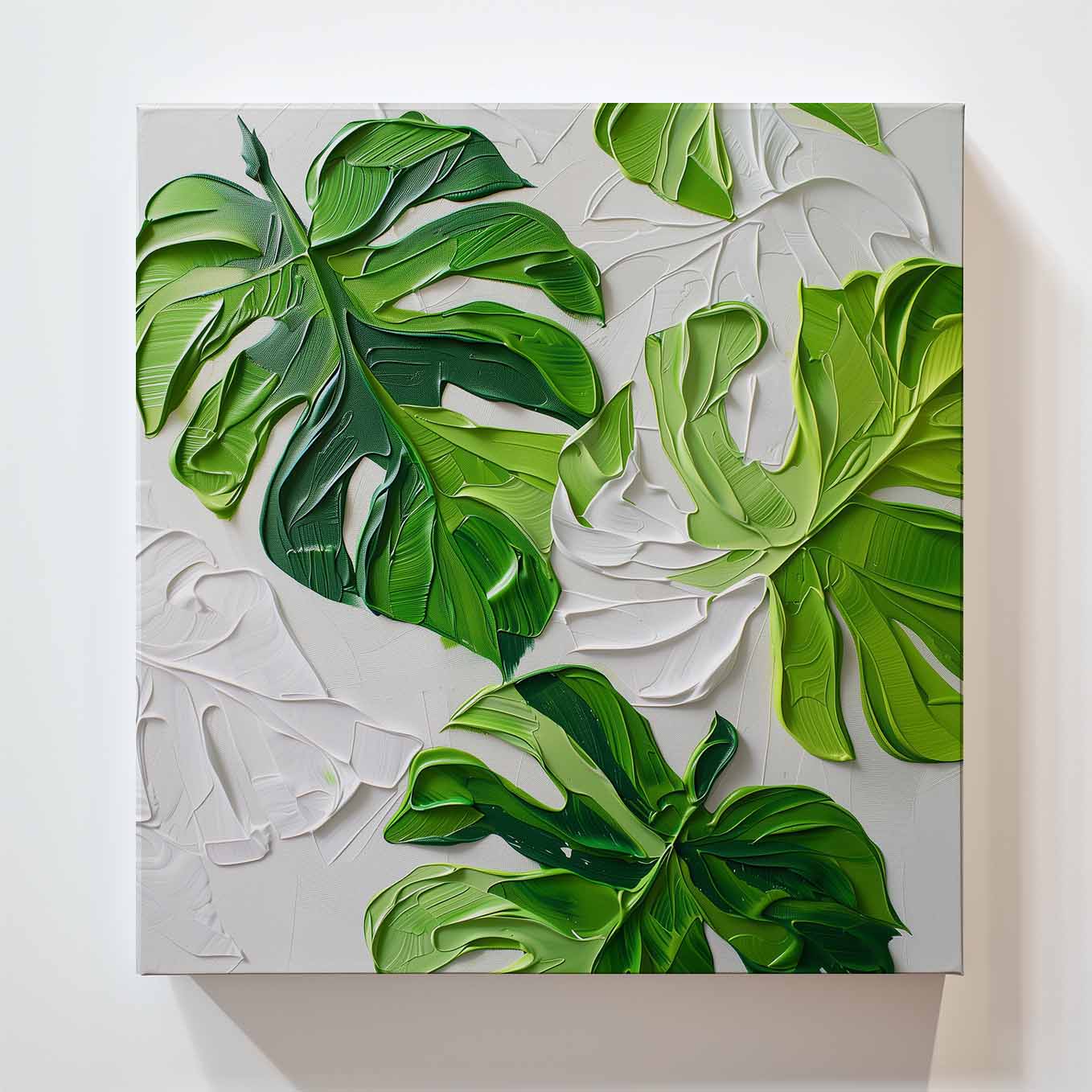 art monstera Monstera Leaf Textured Painting Wall Art 24x24 in Stretched Canvas – SoulAbiti