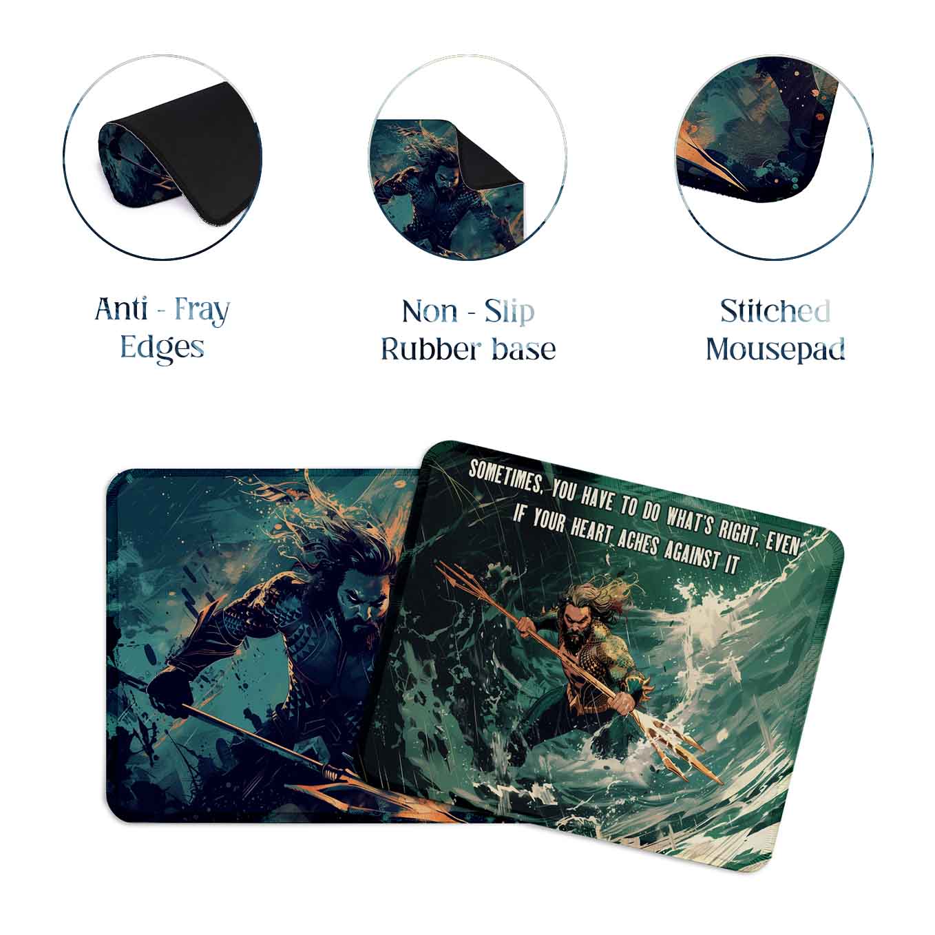 Aquaman Set of 2 Stitched Gaming Mouse Pads with Anti-Slip Rubber Base and Waterproof Surface