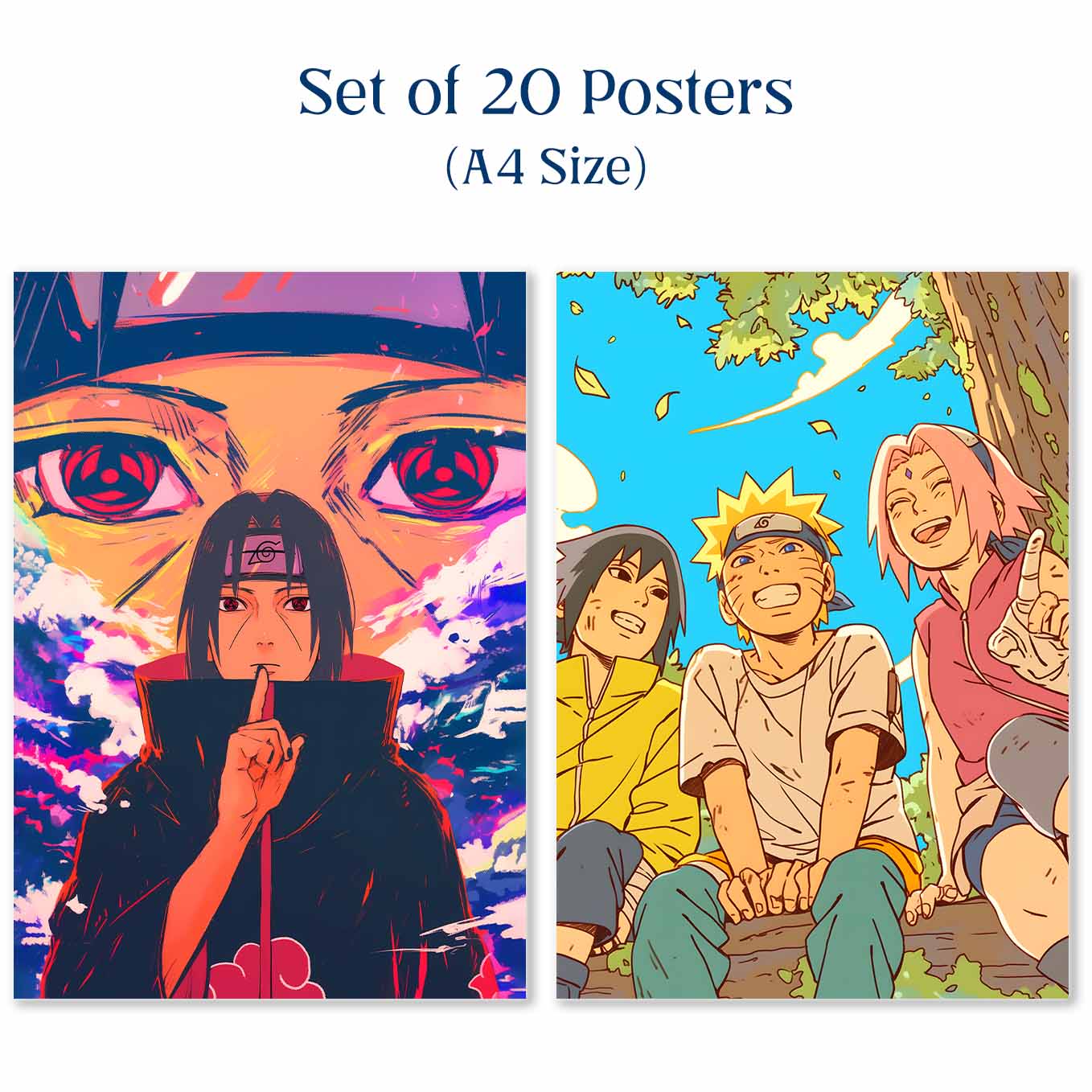 SoulAbiti Anime Inspired Set of 20 Posters for Wall Art | Minimal Ninja Warrior A4 Size