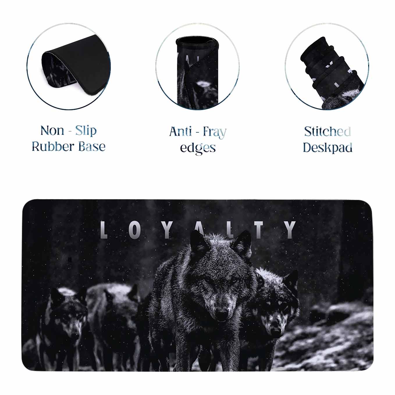 Loyalty Motivational Wolf Deskpad 23x11 Inches – Bold Black Animal Art for Office and Gaming Setup