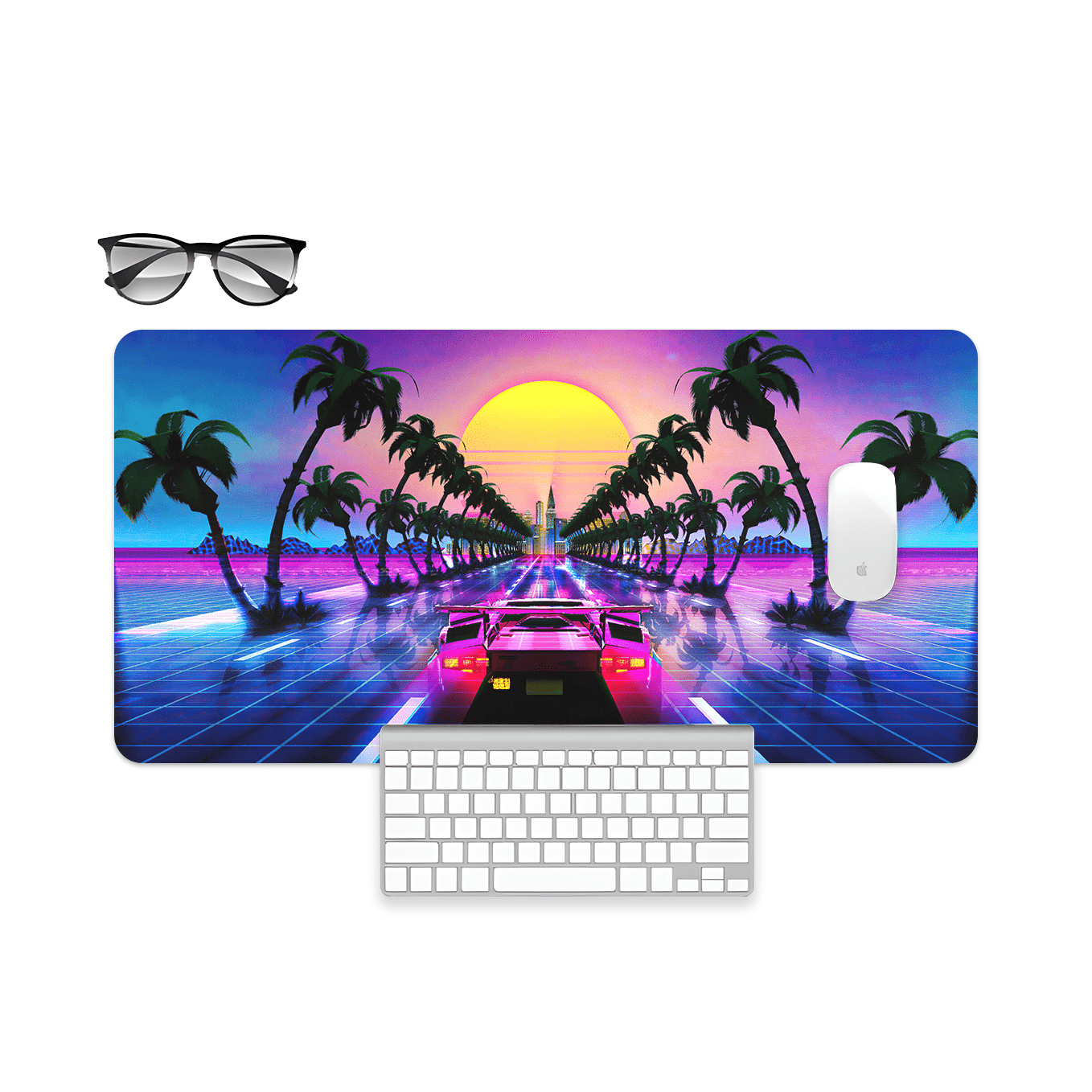 Retro City Synth-Wave Supercar Art Mouse Pad - 23.6 x 11 Inches Desk Pad - Gaming and Workstation Mat for Car Enthusiasts - Non-Slip Rubber Base - Smooth Surface for Precise Control