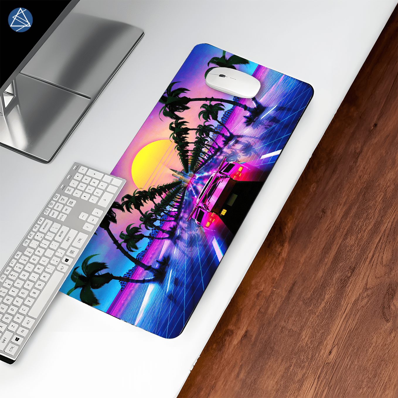 Retro City Synth-Wave Supercar Art Mouse Pad - 23.6 x 11 Inches Desk Pad - Gaming and Workstation Mat for Car Enthusiasts - Non-Slip Rubber Base - Smooth Surface for Precise Control