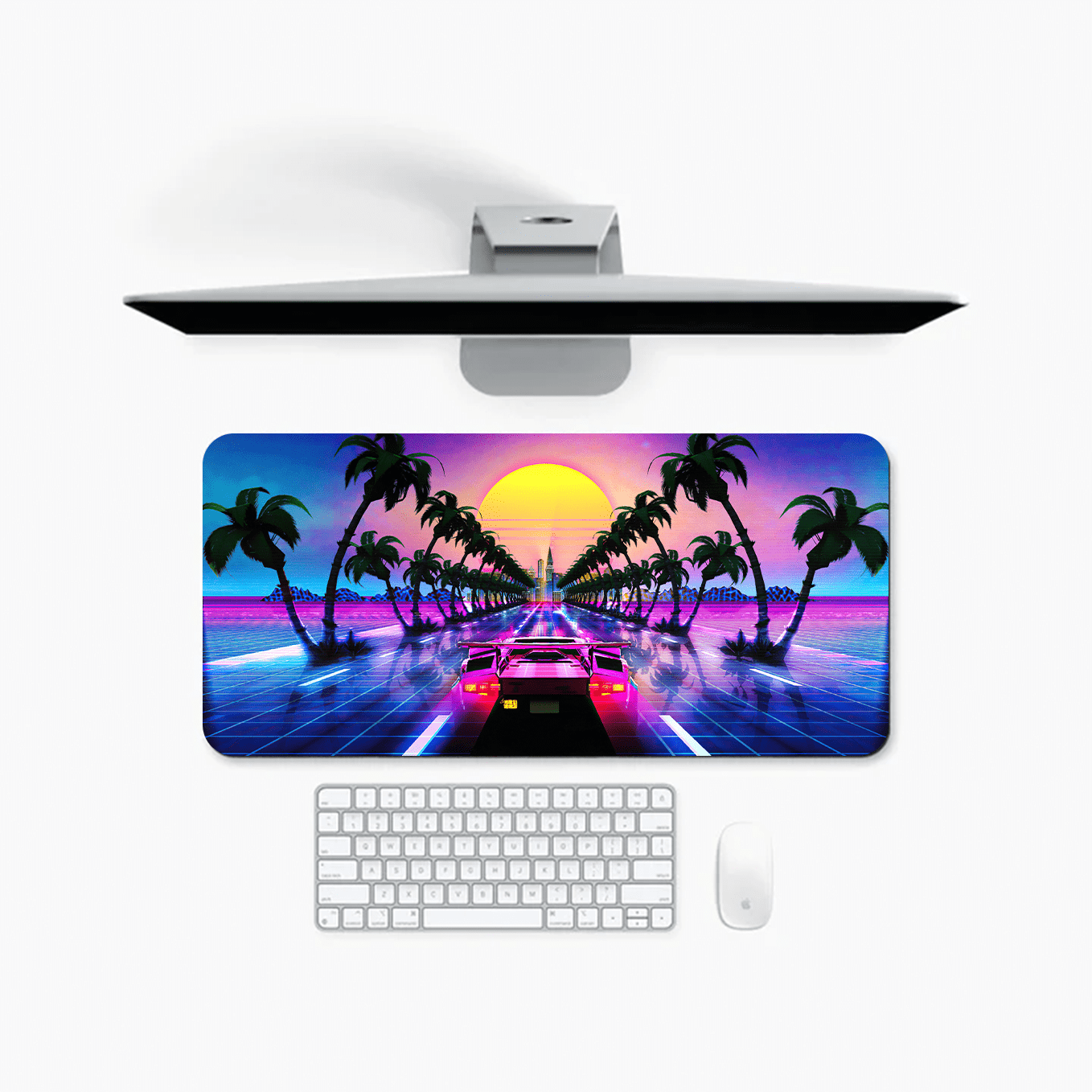 Retro City Synth-Wave Supercar Art Mouse Pad - 23.6 x 11 Inches Desk Pad - Gaming and Workstation Mat for Car Enthusiasts - Non-Slip Rubber Base - Smooth Surface for Precise Control