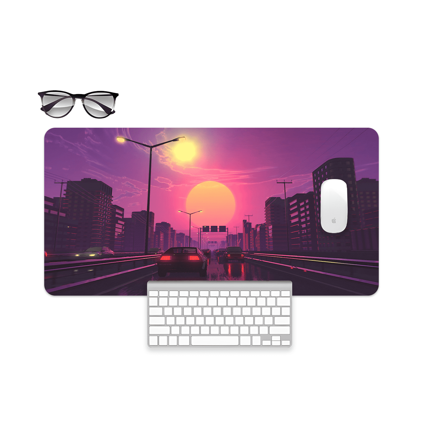 Retro City Super Sports Digital Art Mouse Pad - 23.6 x 11 Inches Desk Pad - Gaming and Workstation Mat for Car Enthusiasts - Non-Slip Rubber Base - Smooth Surface for Precise Control