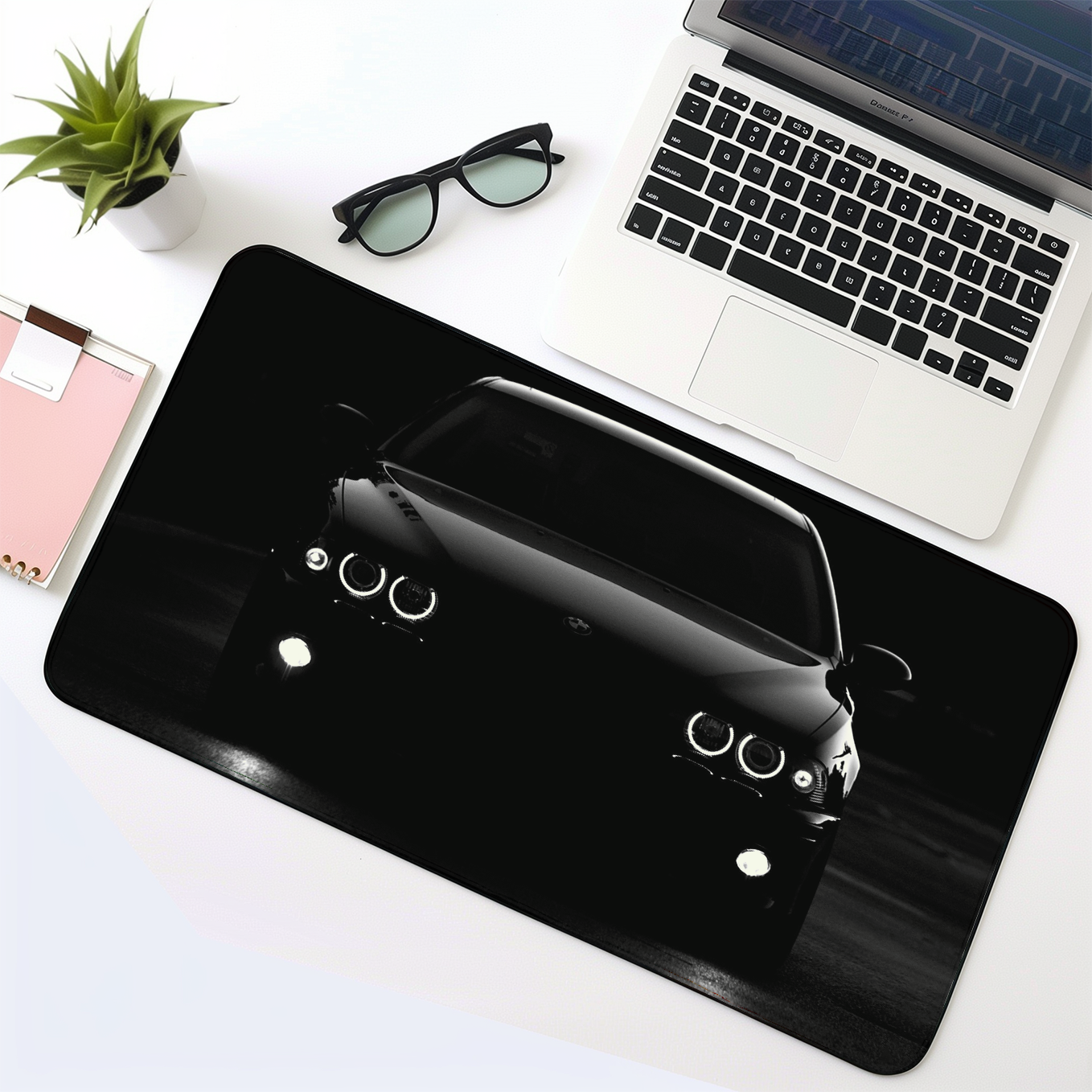 Minimalist BMW Nightlight Artwork Mouse Pad - 23.6 x 11 Inches Desk Pad - Gaming and Workstation Mat for Car Enthusiasts - Non-Slip Rubber Base - Smooth Surface for Precise Control