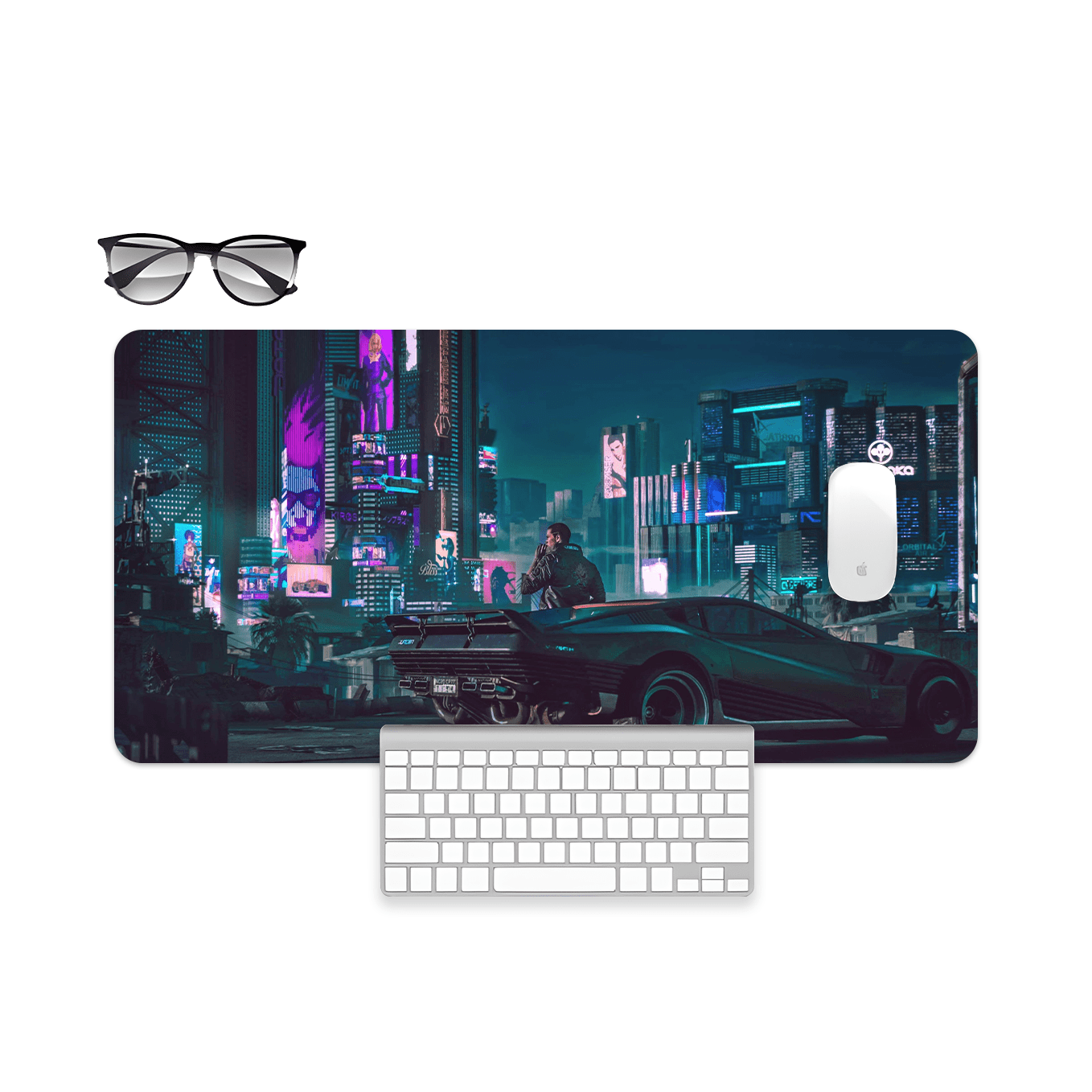 Cyberpunk 2077 Digital Art Mouse Pad - 23.6 x 11 Inches Desk Pad - Gaming and Workstation Mat for Open World Games Enthusiasts - Non-Slip Rubber Base - Smooth Surface for Precise Control